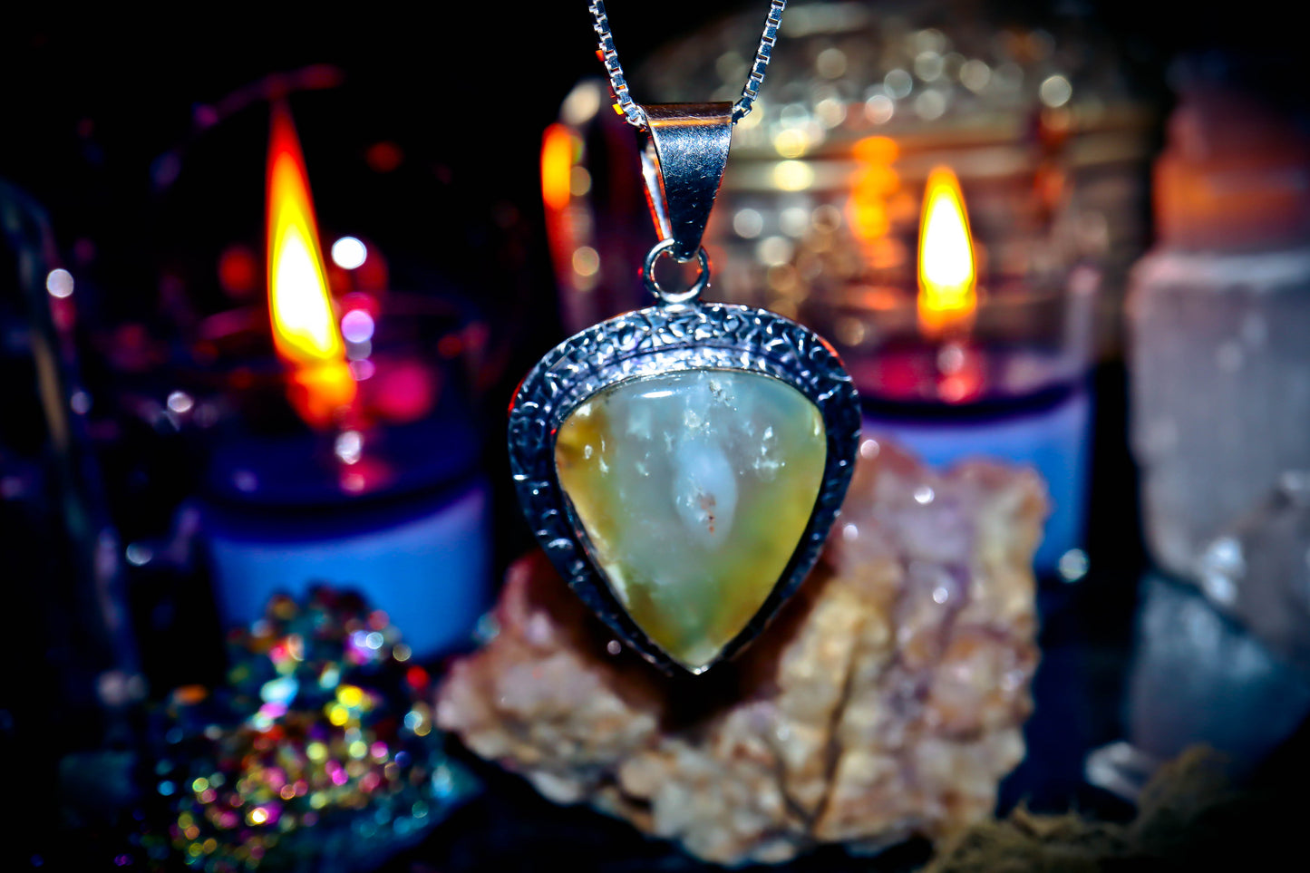 Chrysoprase Gemstone Amulet Necklace Silver Necklace Pendant!