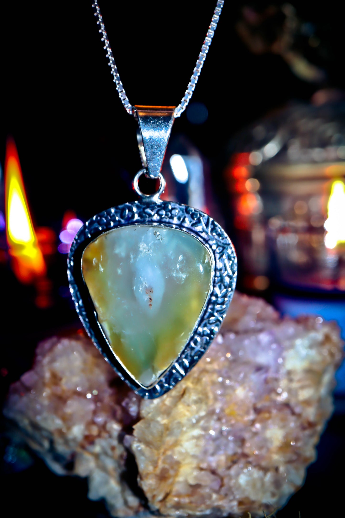 Chrysoprase Gemstone Amulet Necklace Silver Amulet Necklace Pendant!