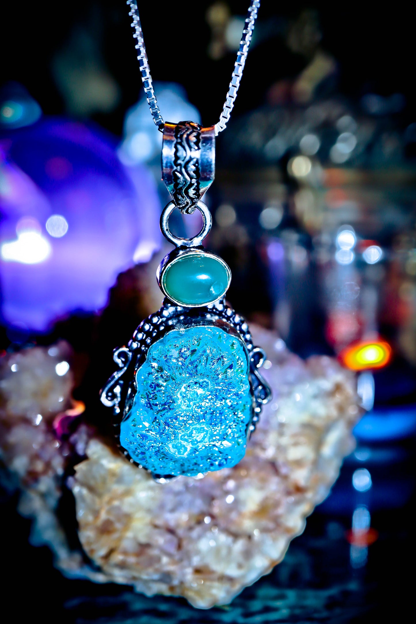 Cluster Titanium Druzy Quartz Amulet Necklace 925 Sterling Silver Pendant