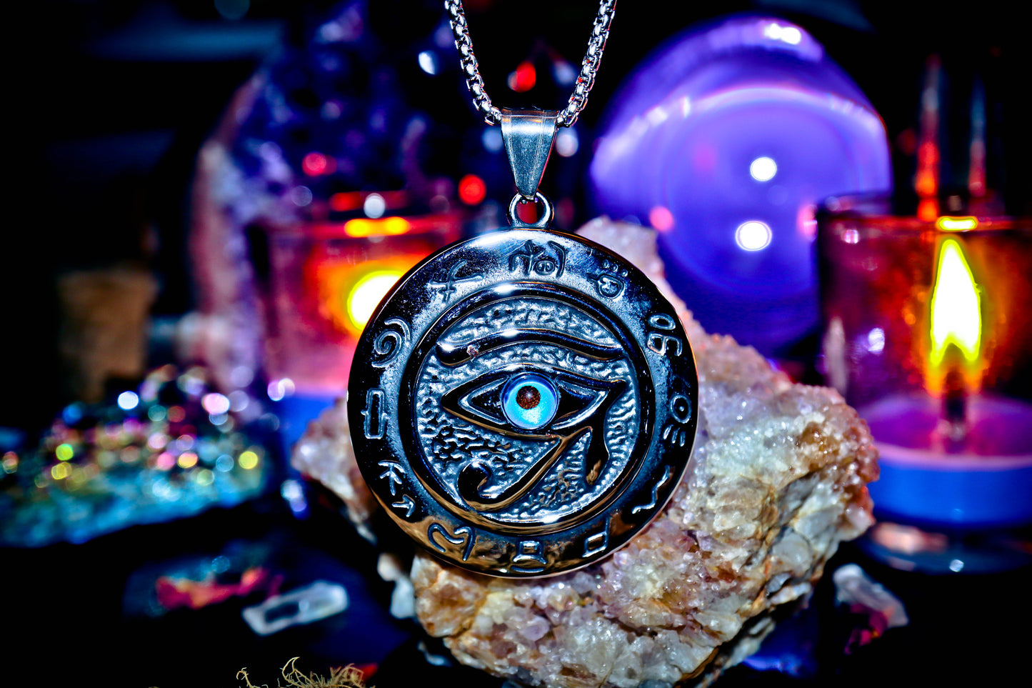 Mystical Eye of Horus 316L Stainless Steel Pendant Amulet Necklace!