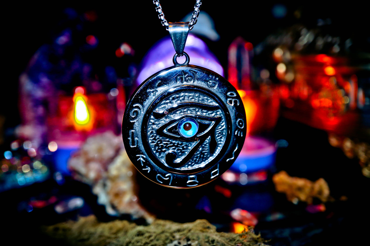 Mystical Eye of Horus 316L Stainless Steel Pendant Amulet Necklace!
