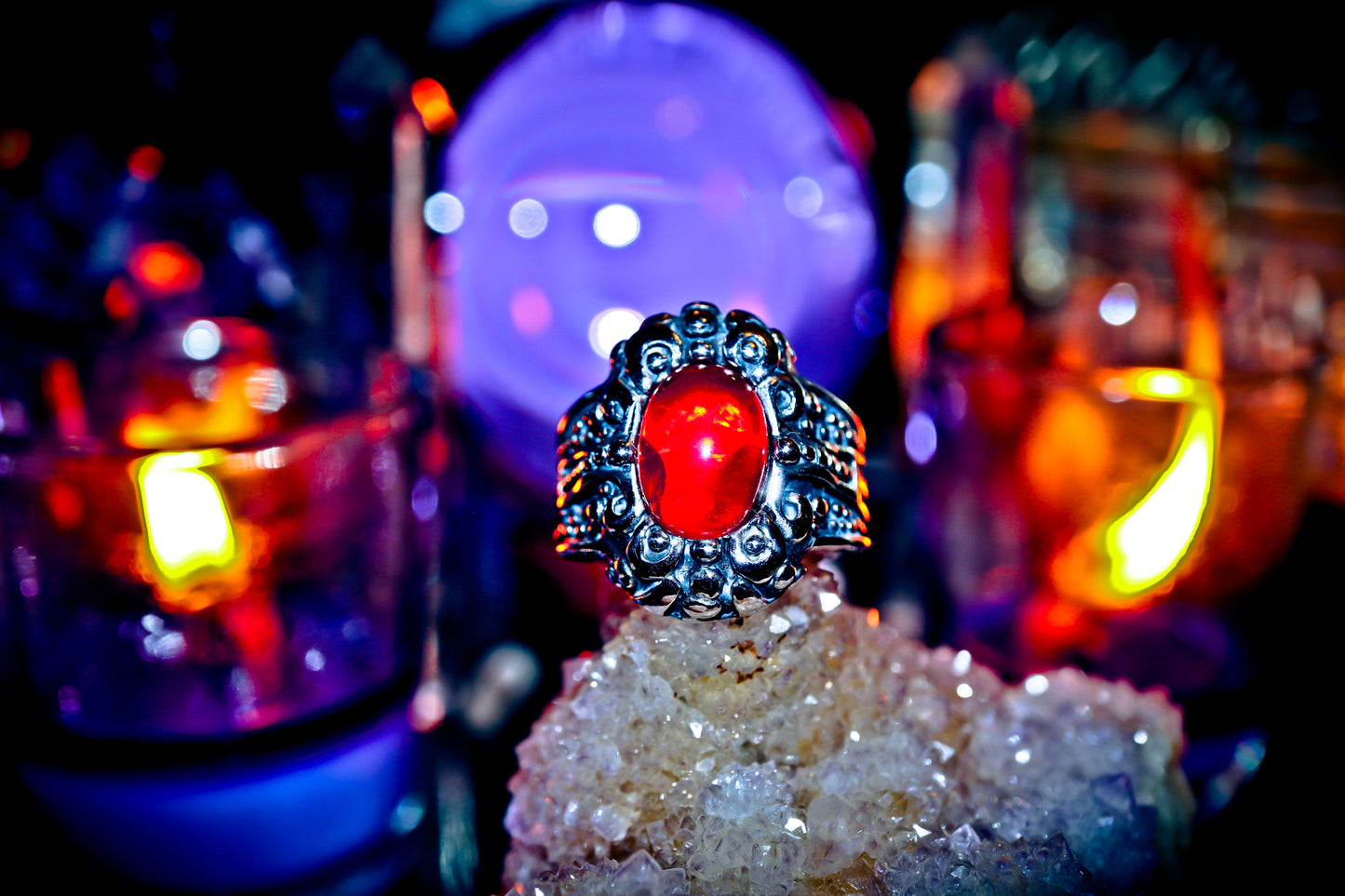 Red Ornate 316L Mystical Stainless Steel Premium High Quality Ring