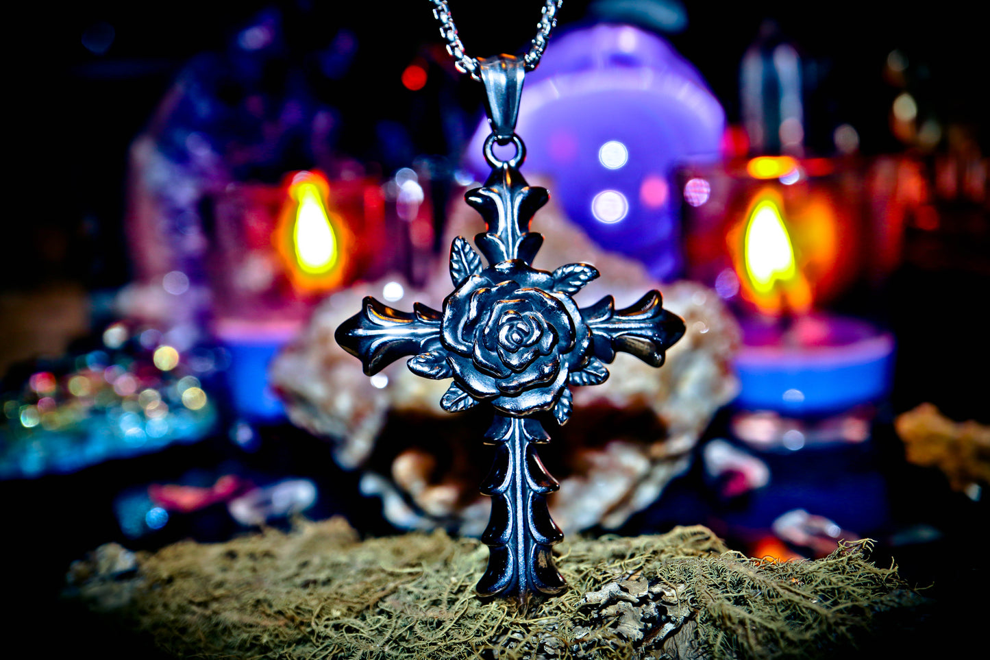Rosicrucian Rose Cross Amulet Steel Pendant Necklace!