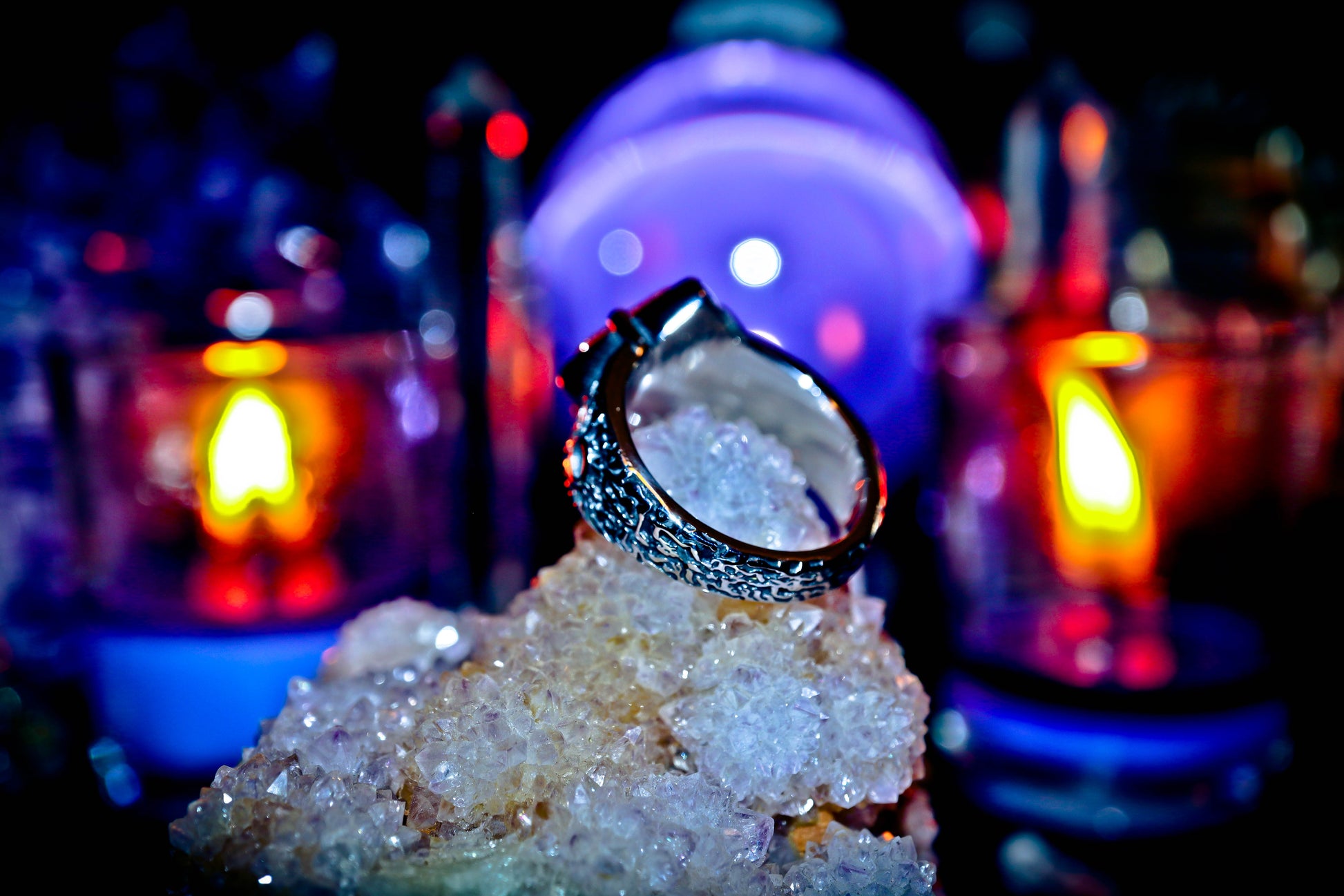 Alchemy Silver Stainless Steel Mystical Goldstone Ring!