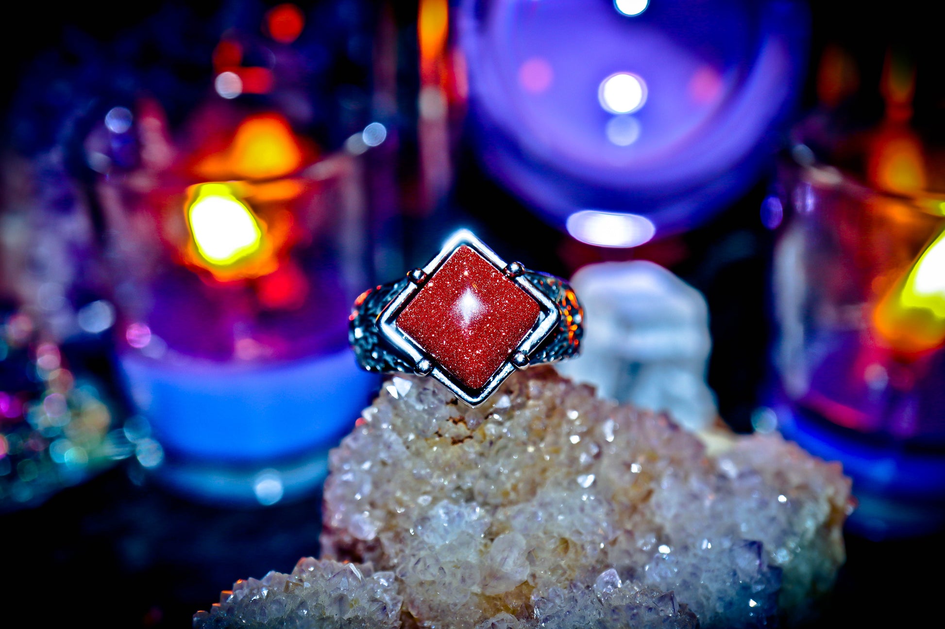 Alchemy Silver Stainless Steel Mystical Goldstone Ring!
