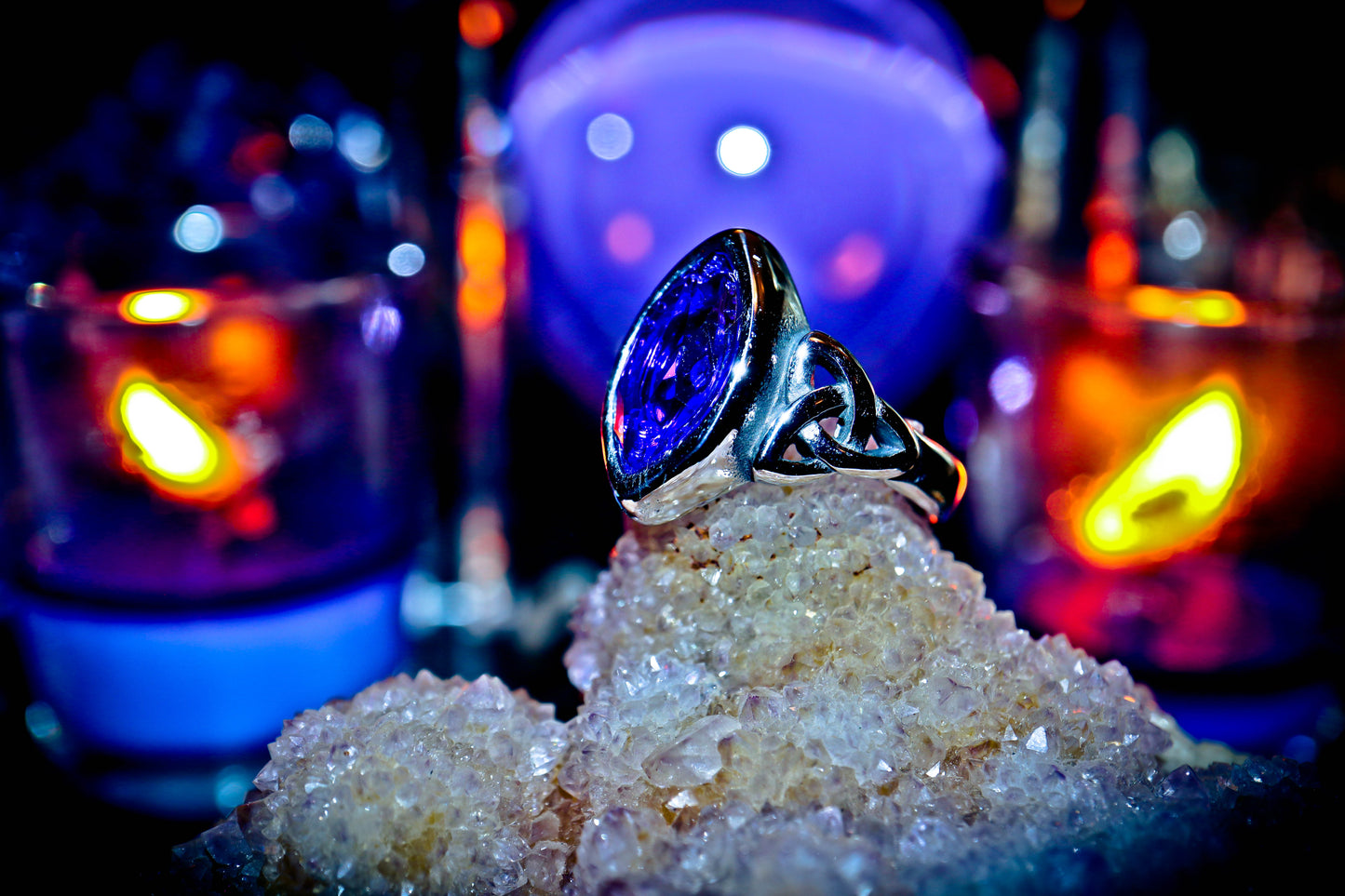 Blue Triquetra 316L Mystical Stainless Steel Premium High Quality Ring