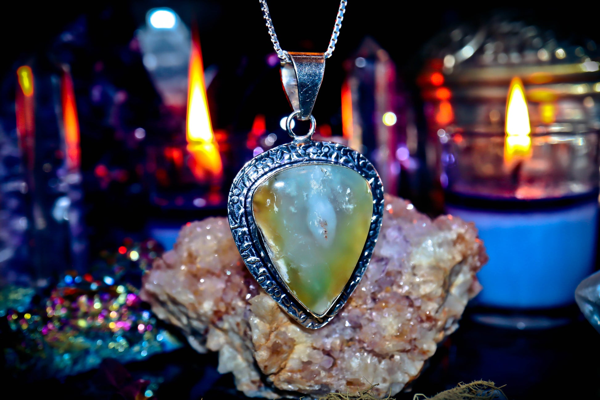 Chrysoprase Gemstone Amulet Necklace Silver Amulet Necklace Pendant!