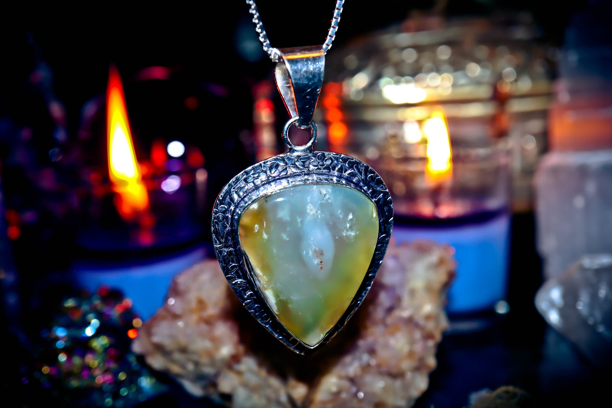 Chrysoprase Gemstone Amulet Necklace Silver Amulet Necklace Pendant!