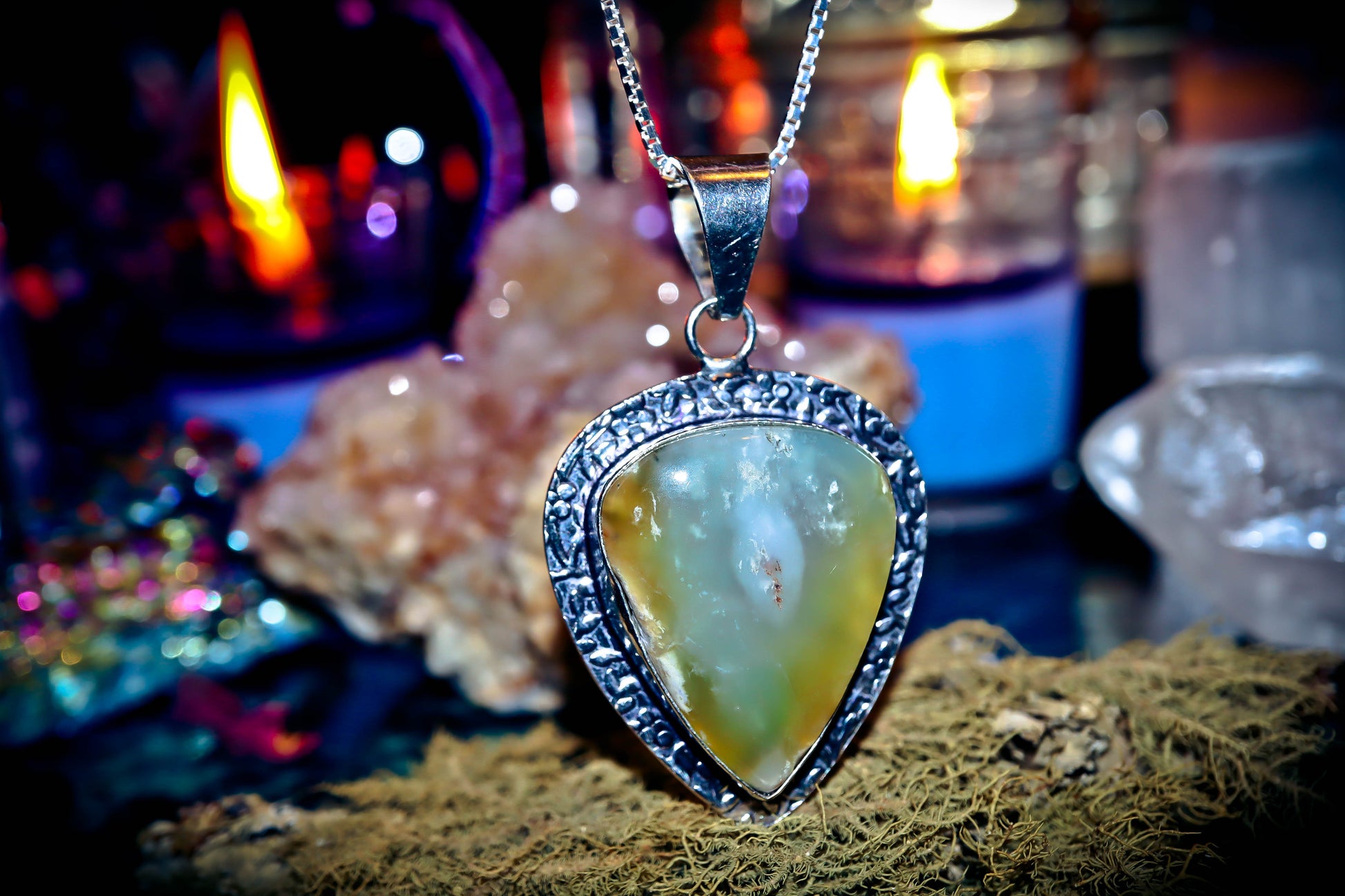 Chrysoprase Gemstone Amulet Necklace Silver Amulet Necklace Pendant!