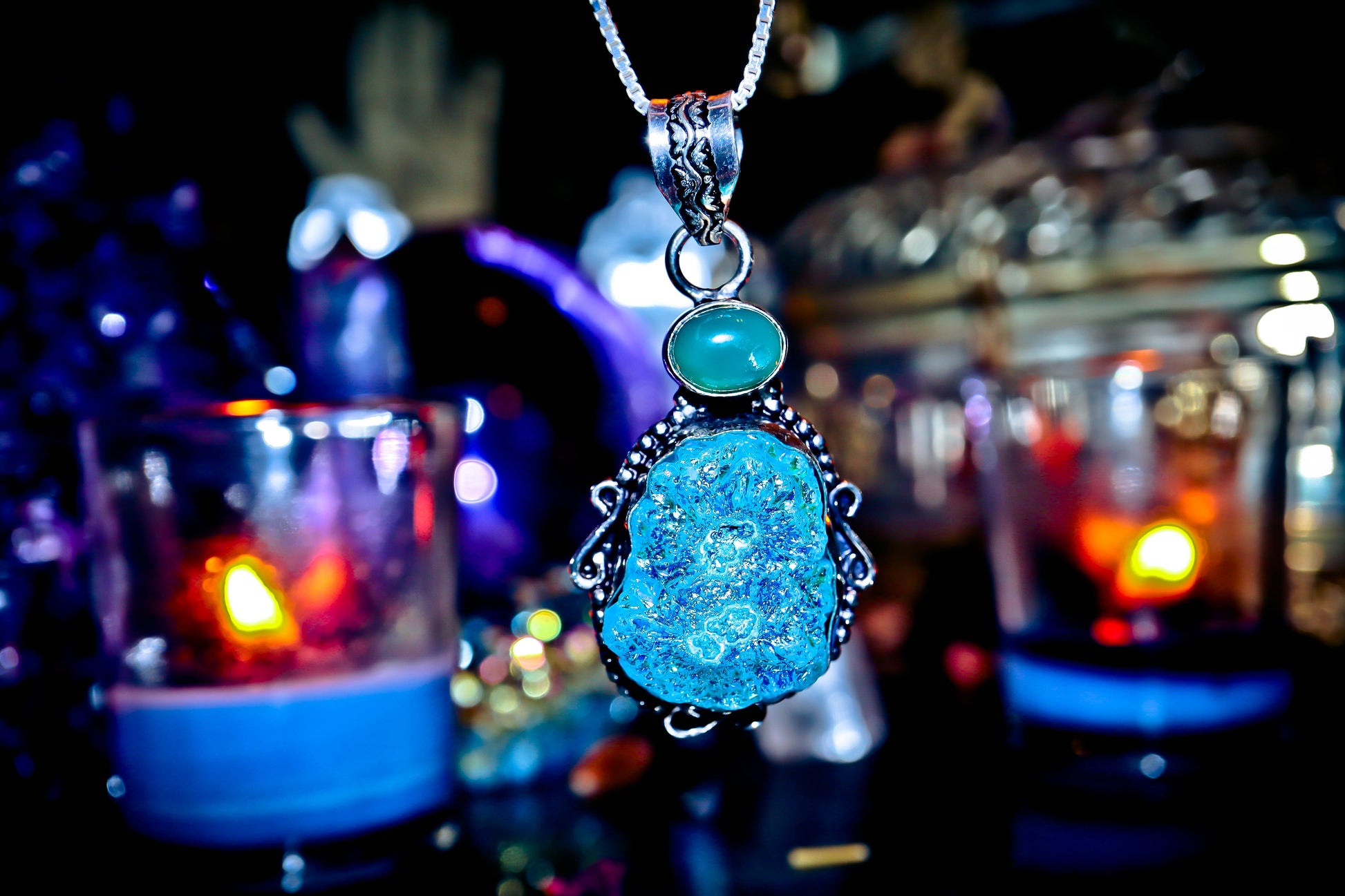 Cluster Titanium Druzy Quartz Amulet Necklace 925 Sterling Silver Pendant!