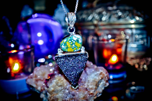 Cluster Titanium Druzy Quartz Amulet Necklace Sterling Silver Pendant!