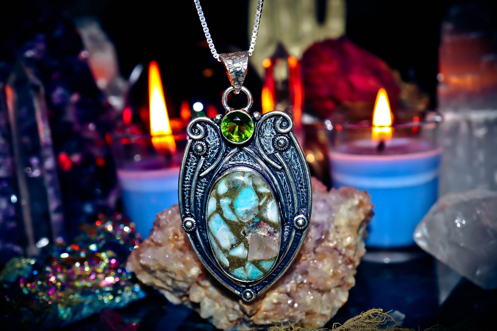 Copper Larimar Amulet Gemstone Silver Necklace Jewelry Pendant!