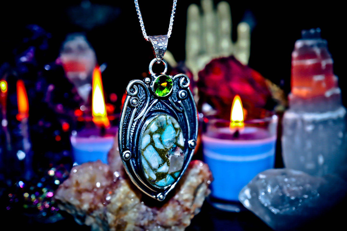 Copper Larimar Amulet Gemstone Silver Sterling Necklace Jewelry Pendant