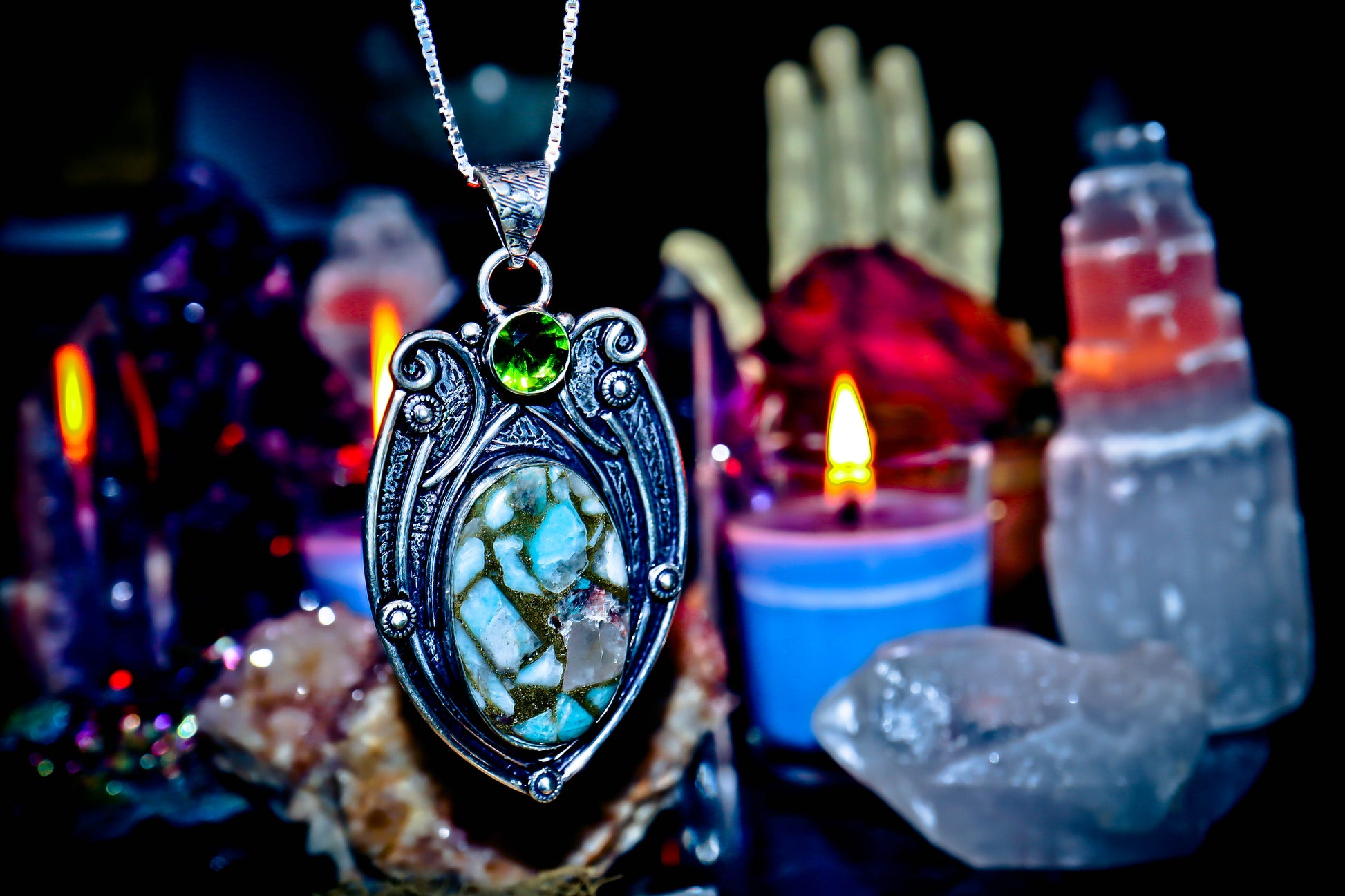 Copper Larimar Amulet Gemstone Sterling Silver Necklace Jewelry Pendant!