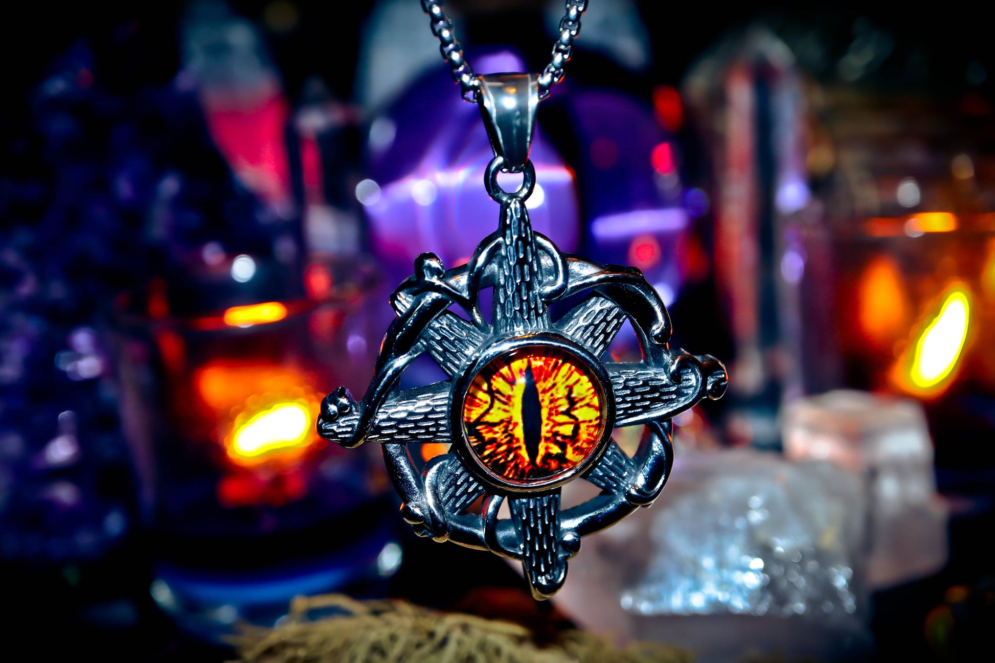 Yellow Dragon Stainless Steel Necklace Amulet Pendant!