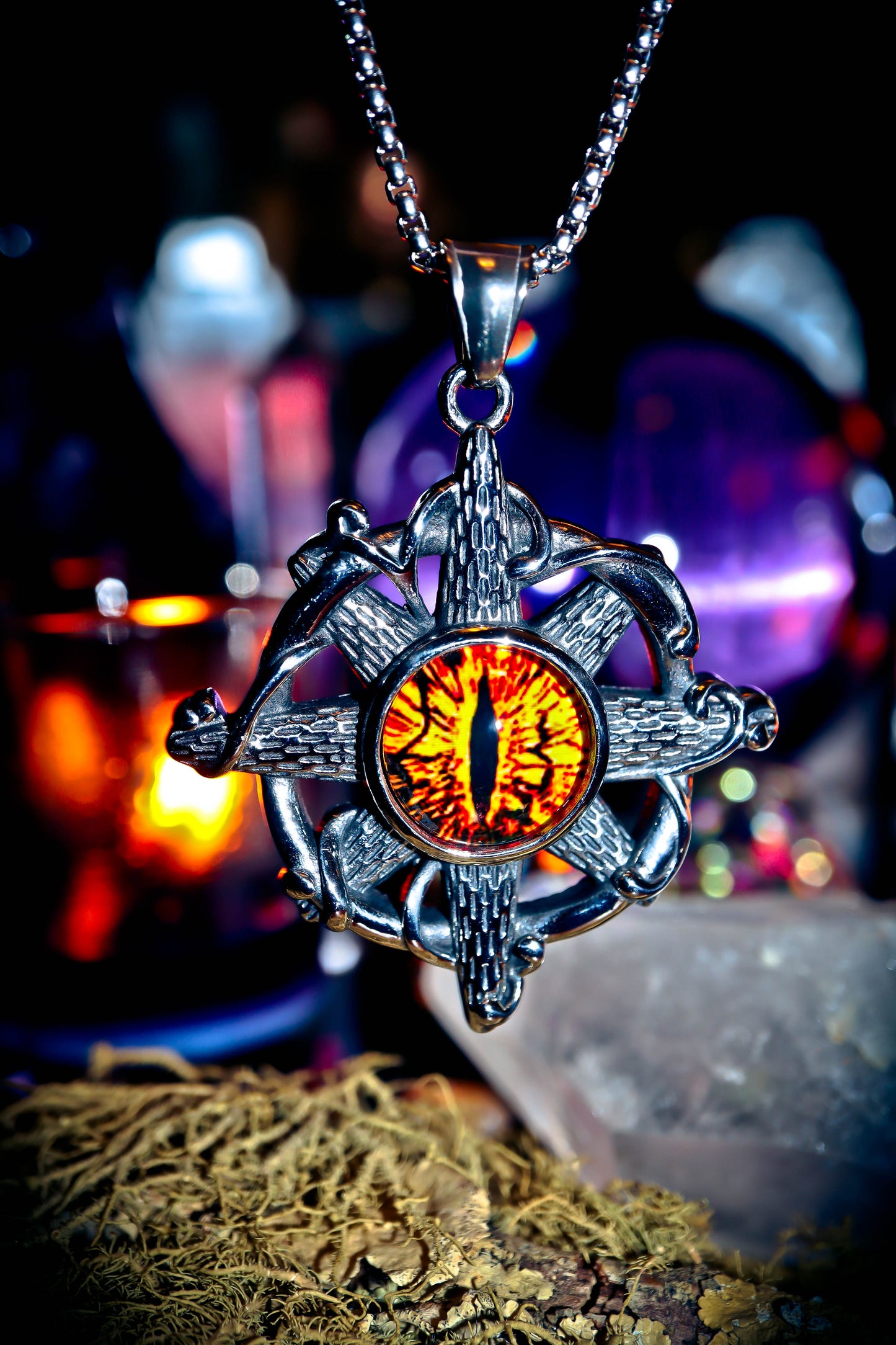 Yellow Dragon Silver Stainless Steel Necklace Amulet Pendant!