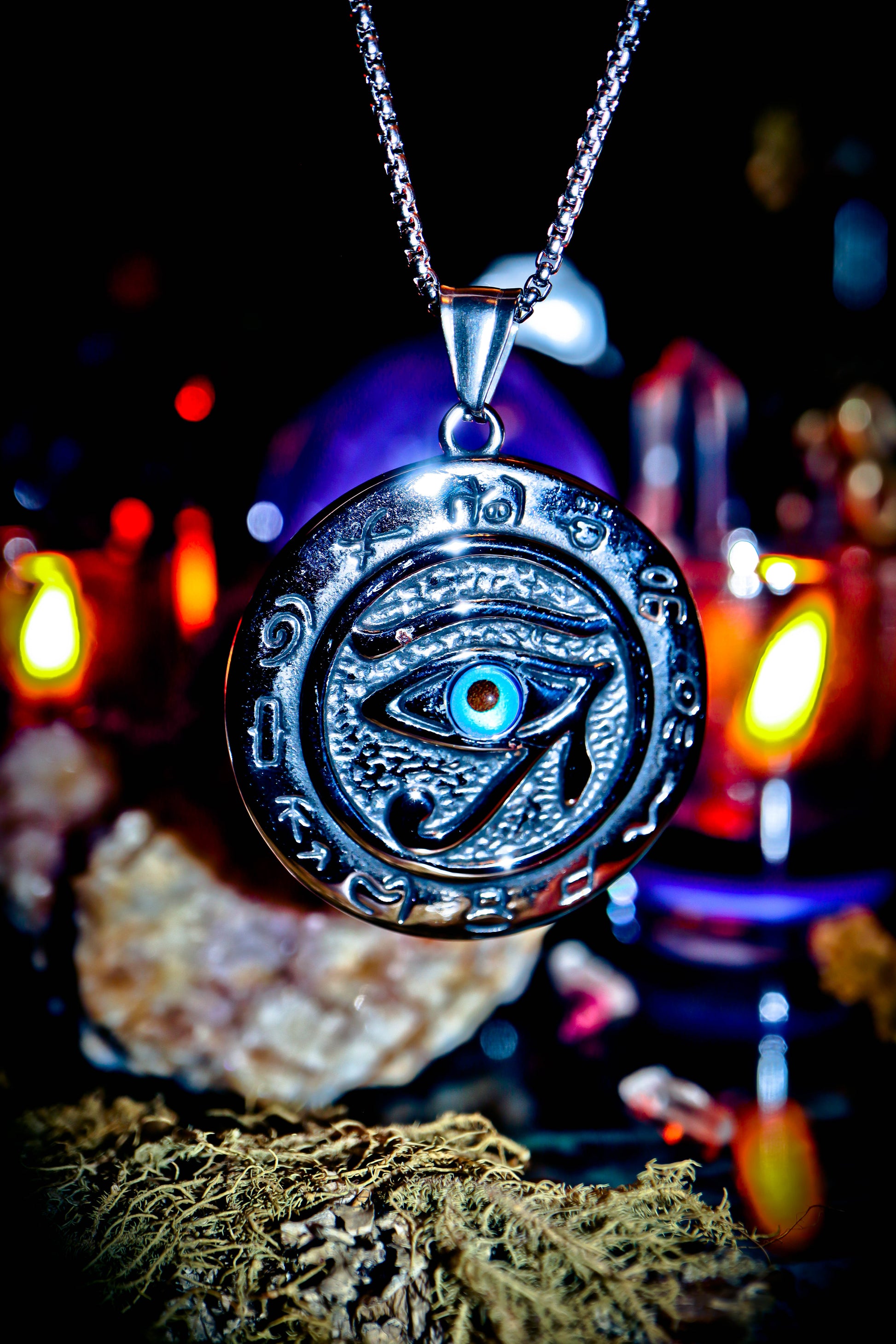 Mystical Eye of Horus 316L Stainless Steel Pendant Amulet Necklace!