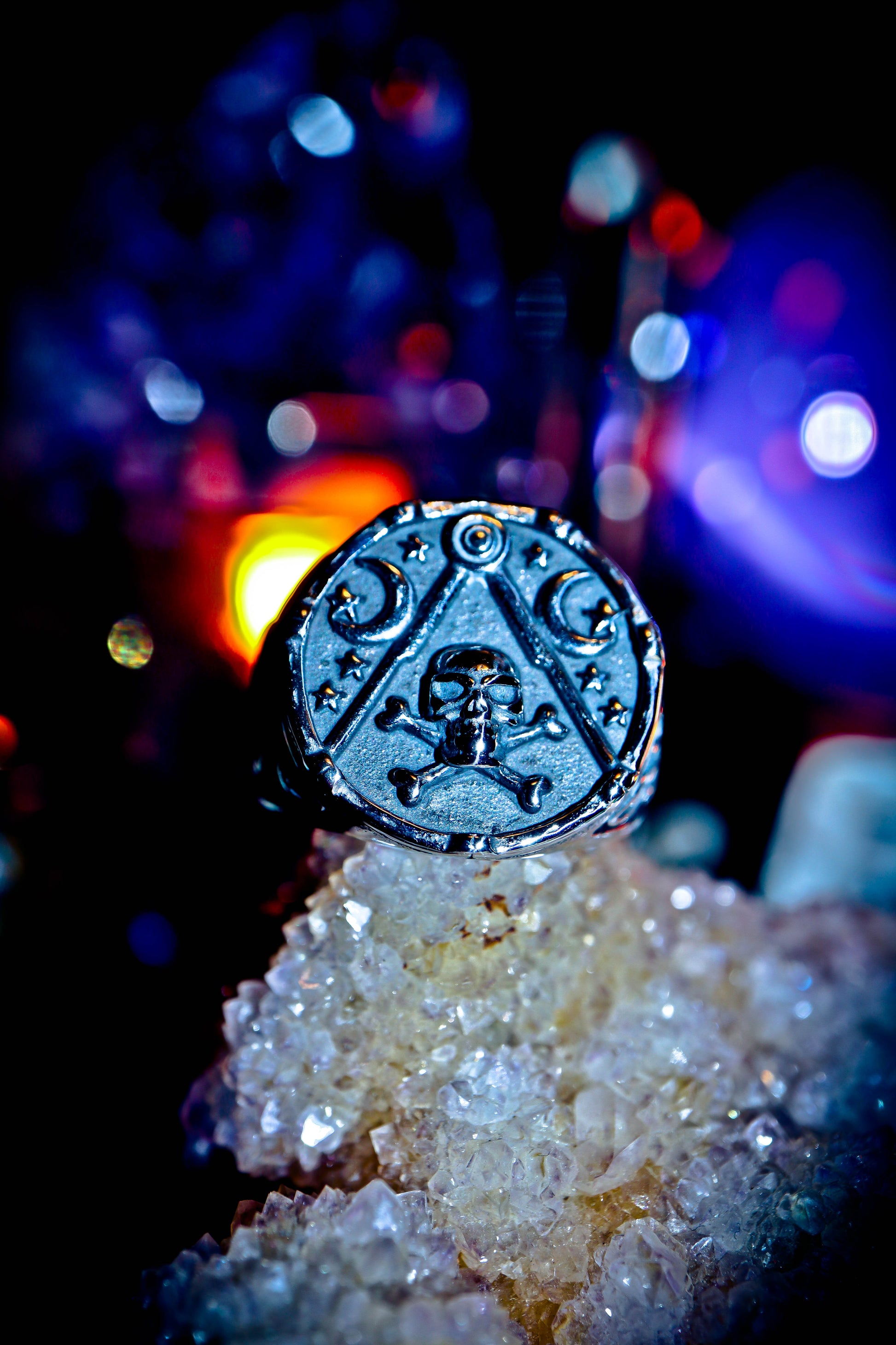 Esoteric Symbols Skull & Moon 316L Stainless Steel Mystical Ring!