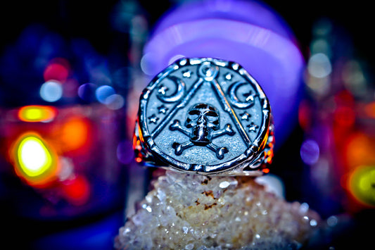Esoteric Symbols Skull & Moon 316L Stainless Steel Mystical Ring!