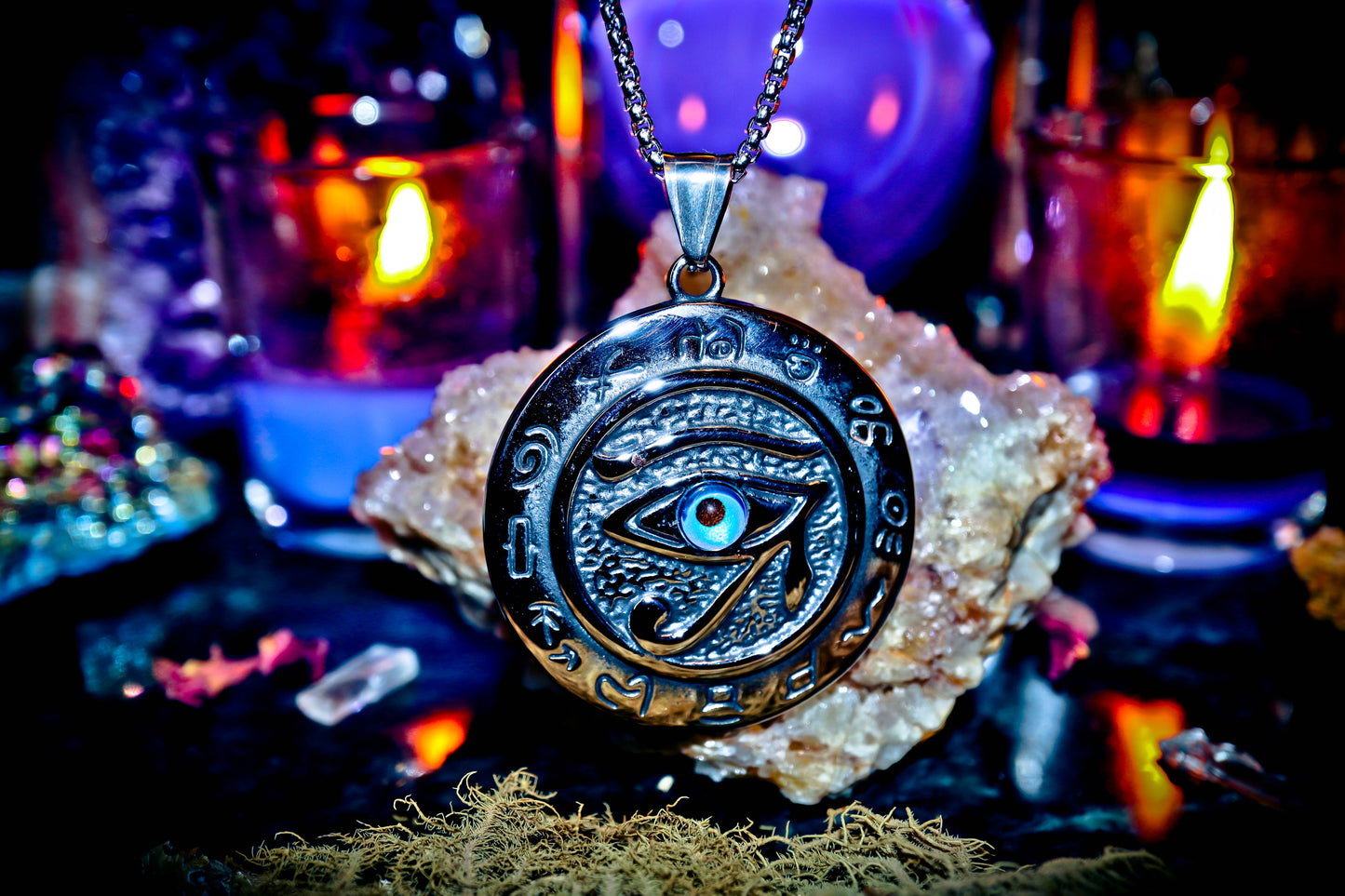 Mystical Eye of Horus 316L Stainless Steel Pendant Amulet Necklace!