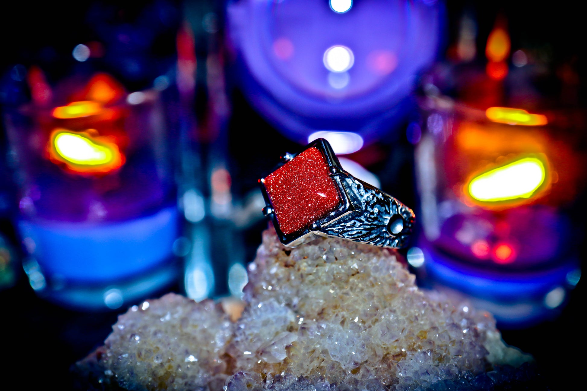 Alchemy Silver Stainless Steel Mystical Goldstone Ring!