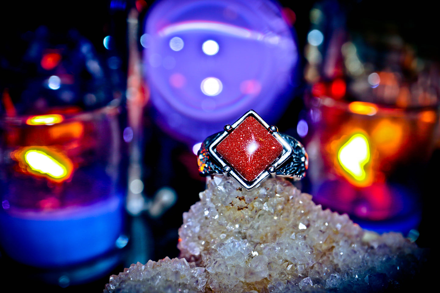 Alchemy Silver Stainless Steel Mystical Goldstone Ring!