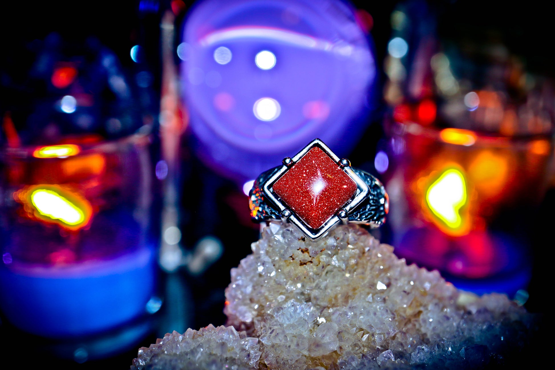 Alchemy Silver Stainless Steel Mystical Goldstone Ring!