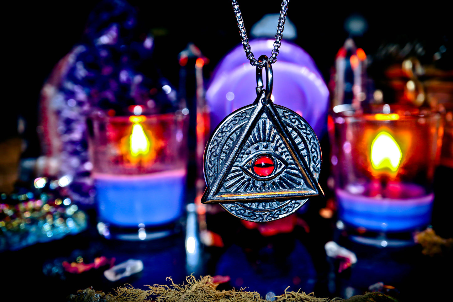 Illuminati All Seeing Eye Double-Sided Amulet 316L Stainless Steel Necklace with 22" Chain