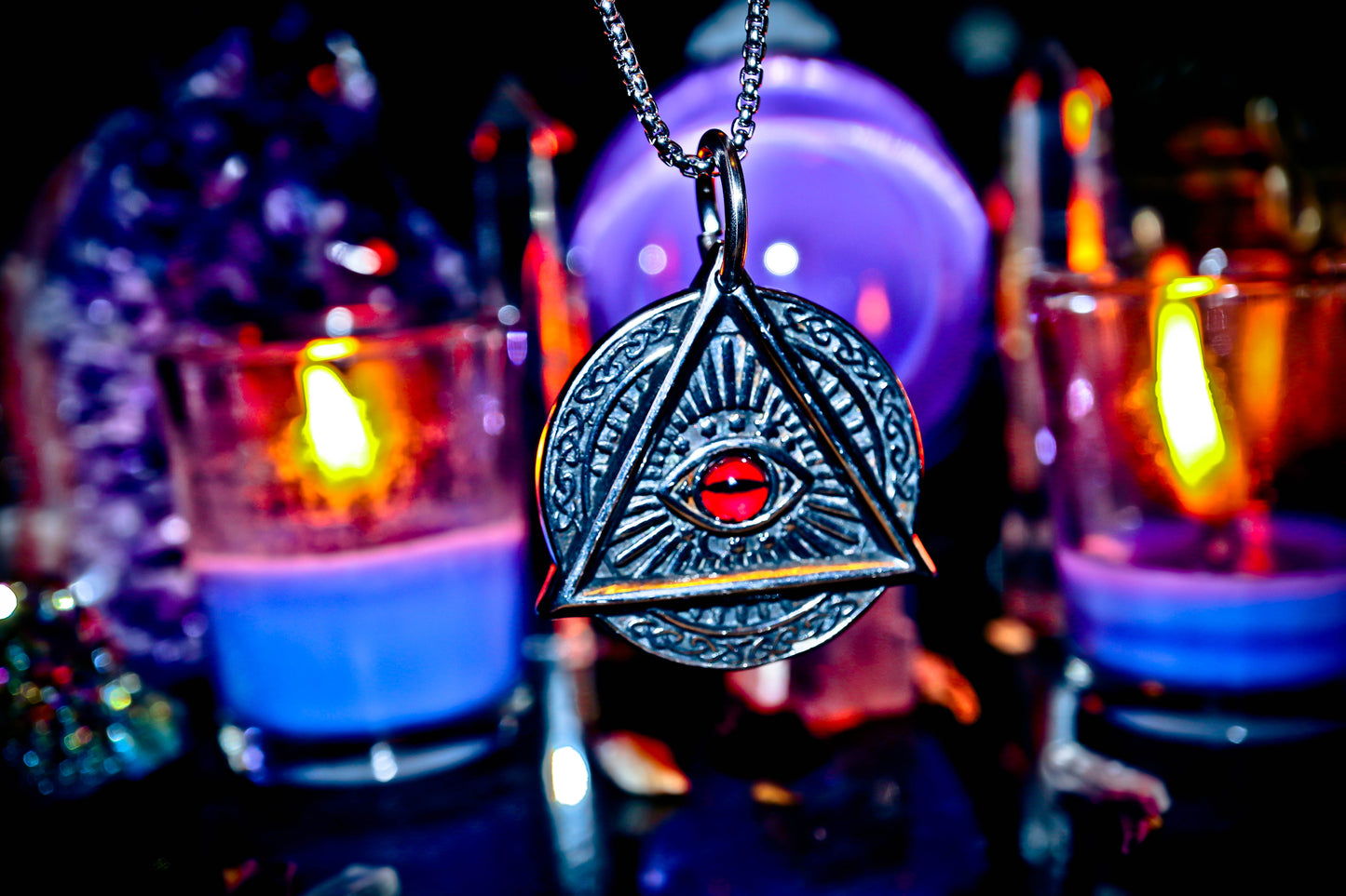 Illuminati All Seeing Eye Double-Sided Amulet 316L Stainless Steel Necklace with 22" Chain