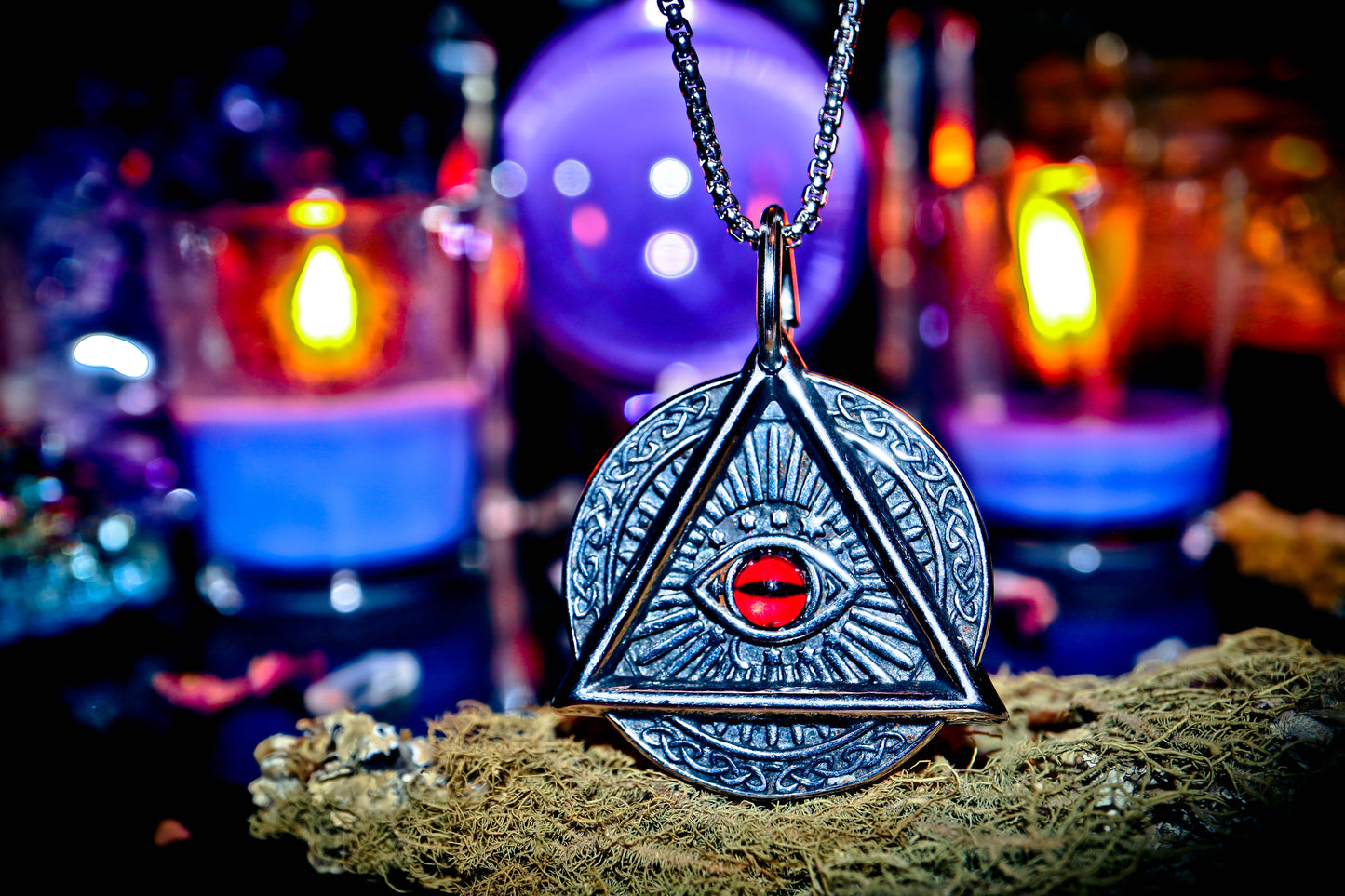 Illuminati All Seeing Eye Double-Sided Amulet 316L Stainless Steel Necklace with 22" Chain