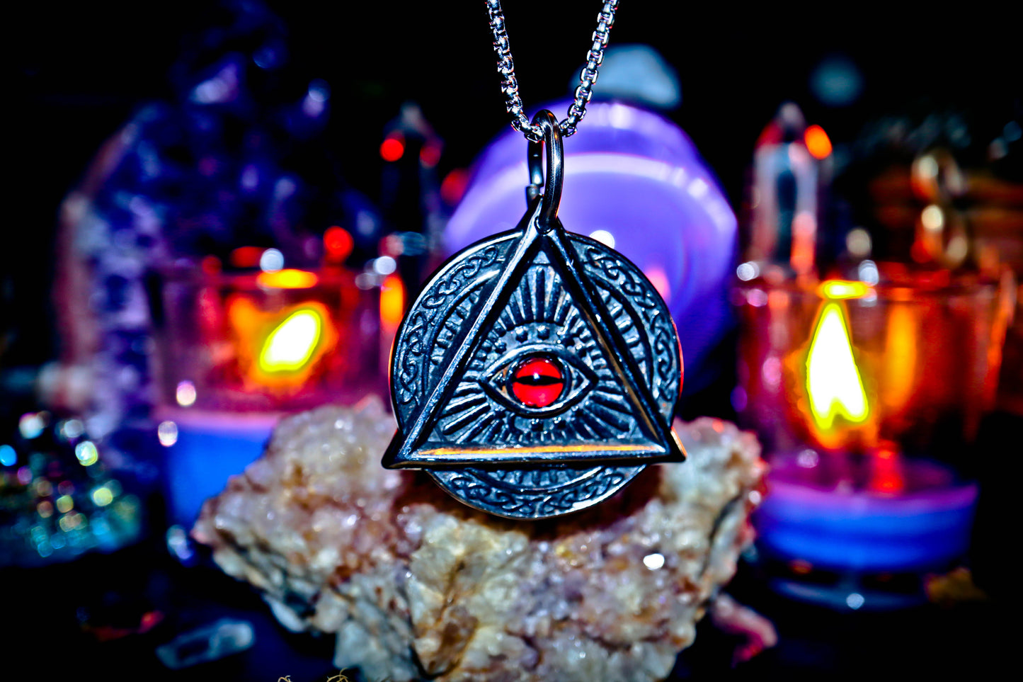 Illuminati All Seeing Eye Double-Sided Amulet 316L Stainless Steel Necklace with 22" Chain