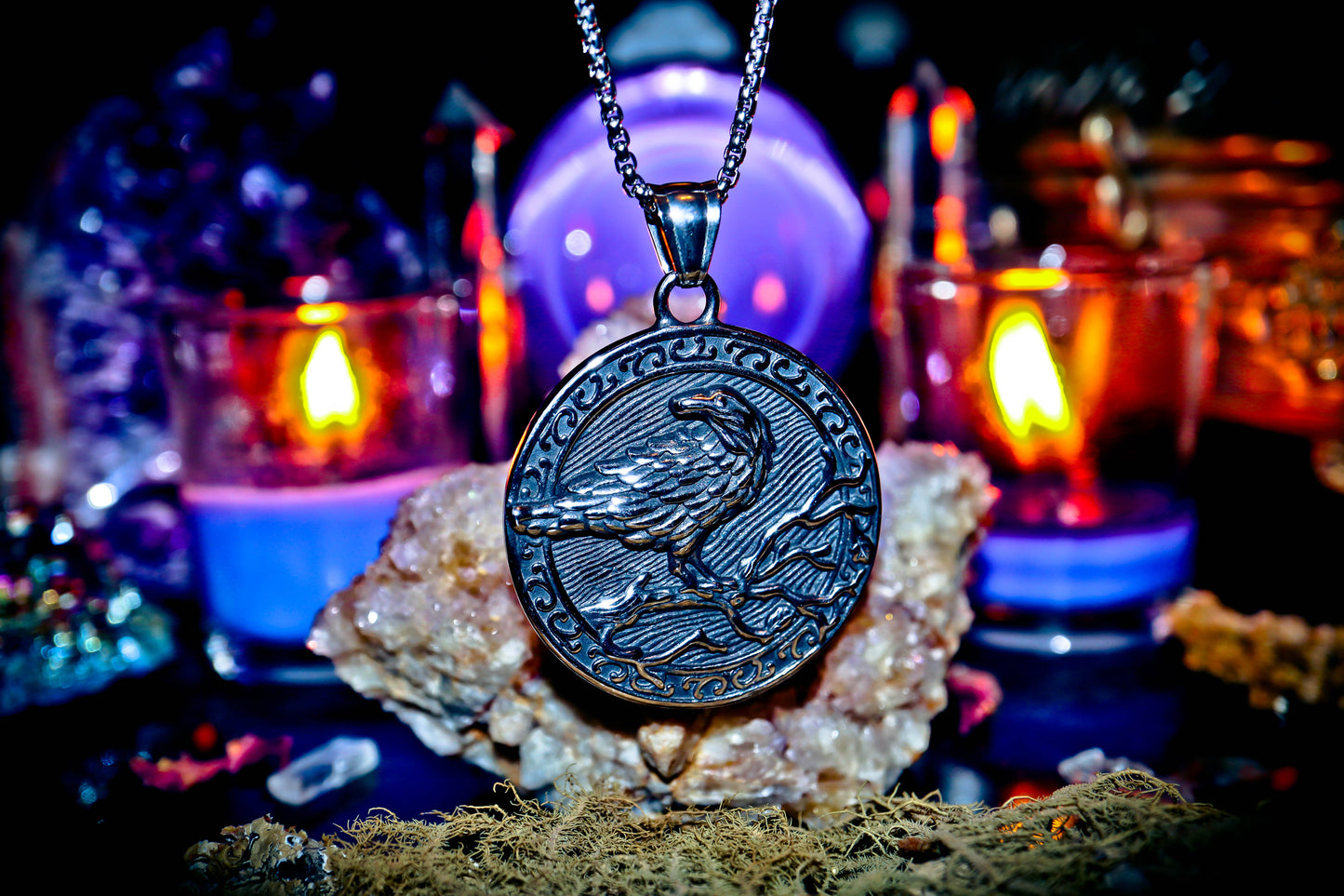 Raven Totem 316L Stainless Steel Pendant High Quality Amulet Necklace with 22" Chain