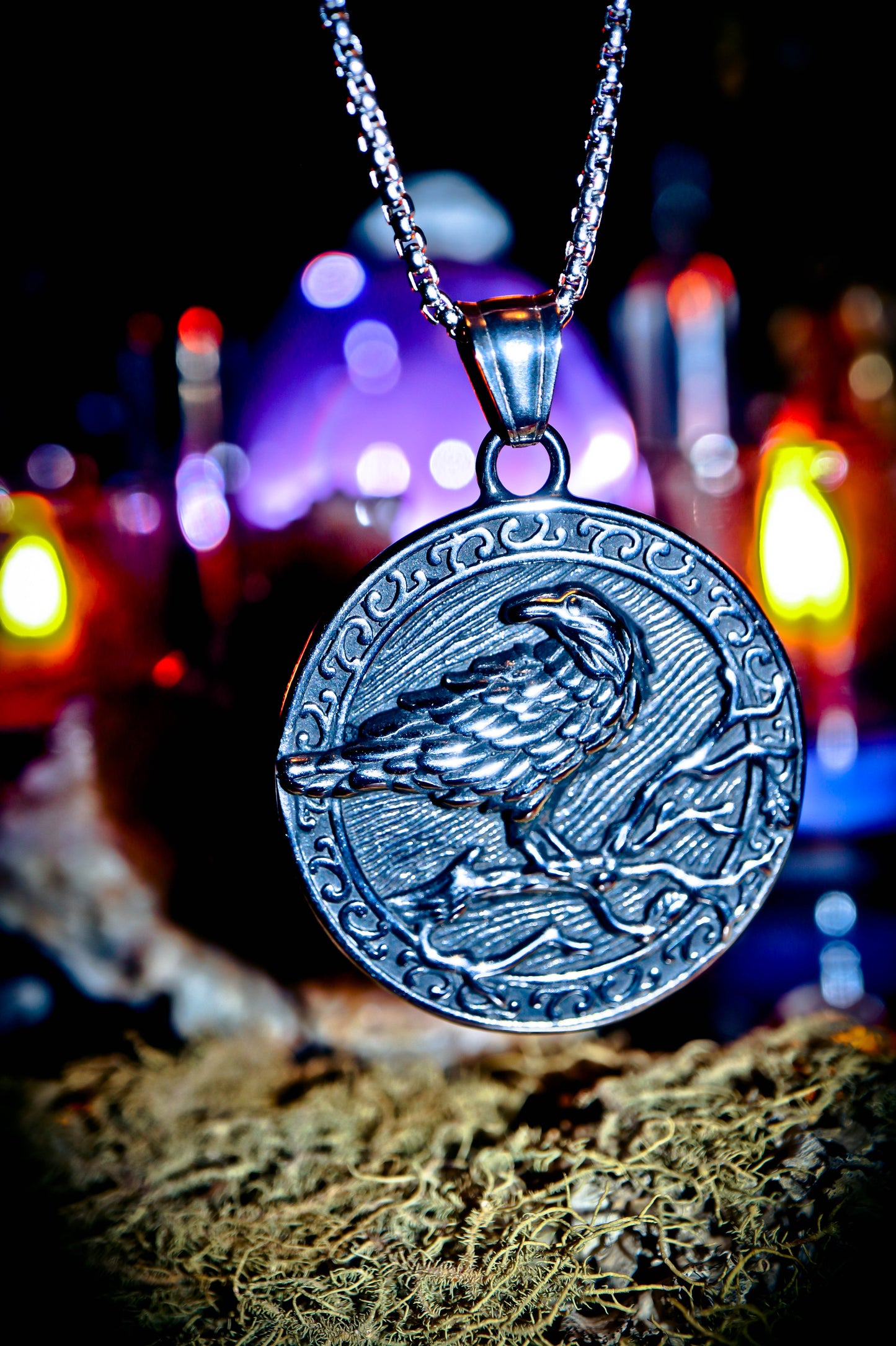 Raven Totem 316L Stainless Steel Pendant High Quality Amulet Necklace with 22" Chain