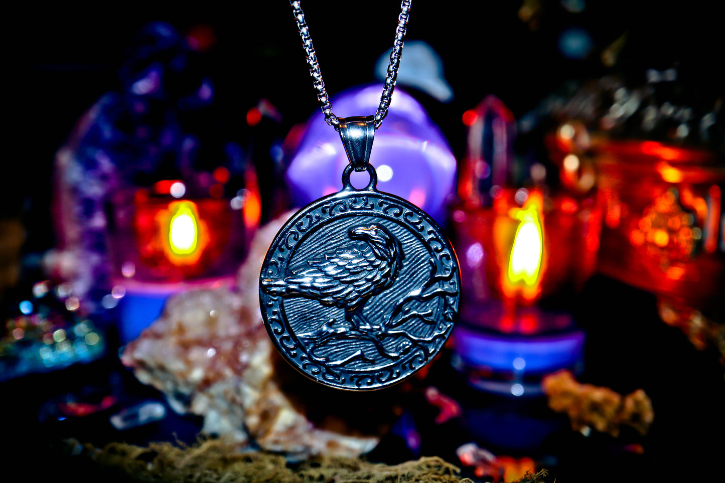 Raven Totem 316L Stainless Steel Pendant High Quality Amulet Necklace with 22" Chain