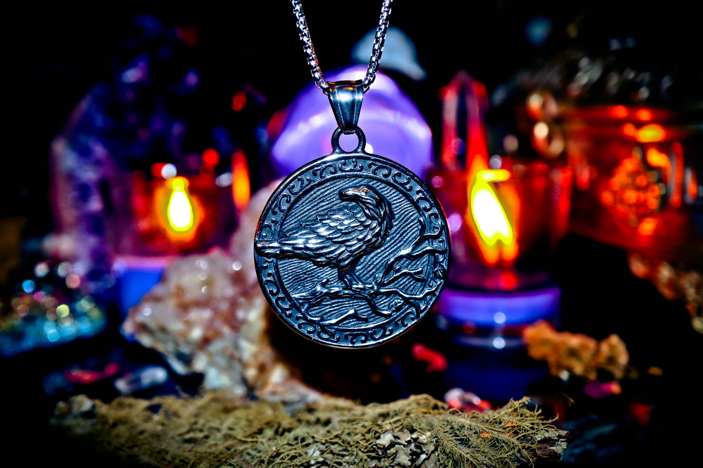 Raven Totem 316L Stainless Steel Pendant High Quality Amulet Necklace with 22" Chain