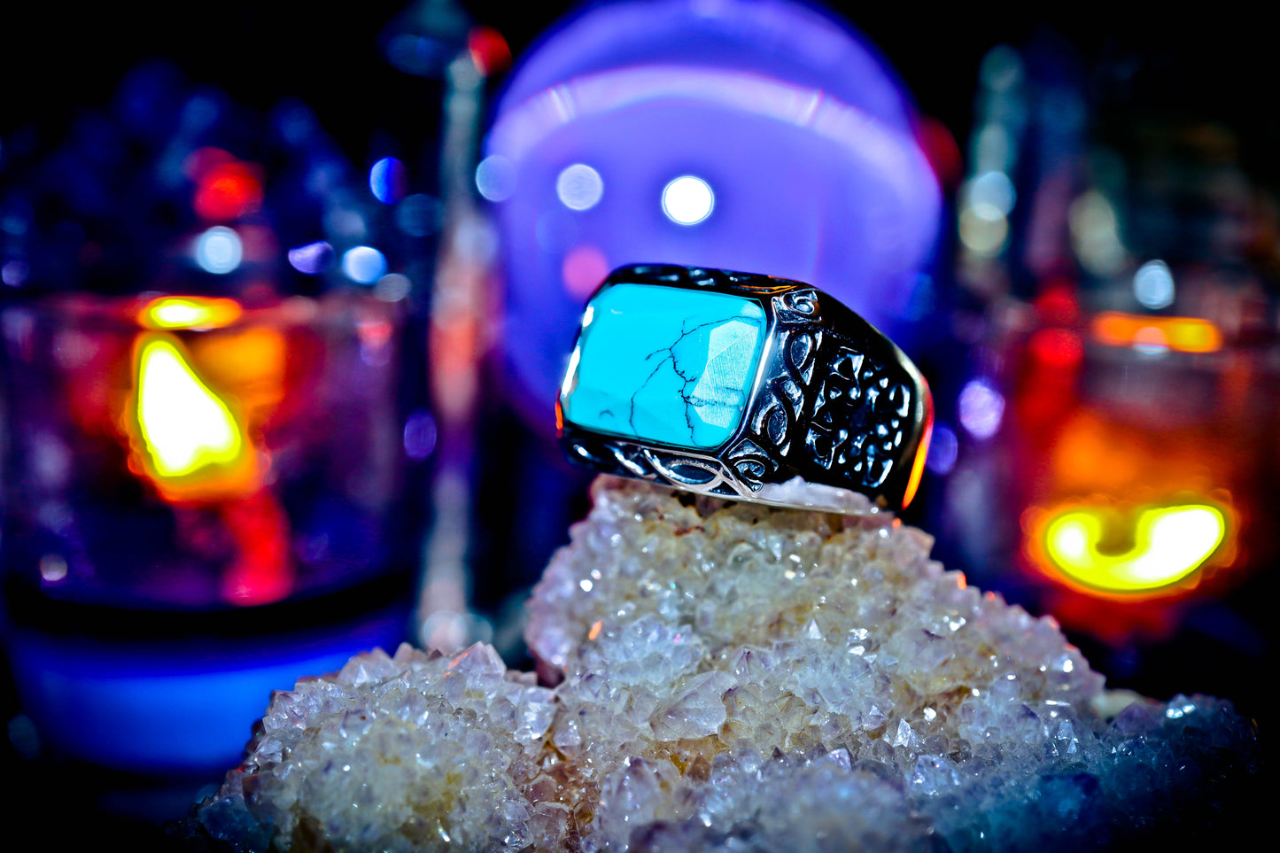 Native American Shaman Turquoise 316L Stainless Steel Mystical High Quality Ring - Size 9.5