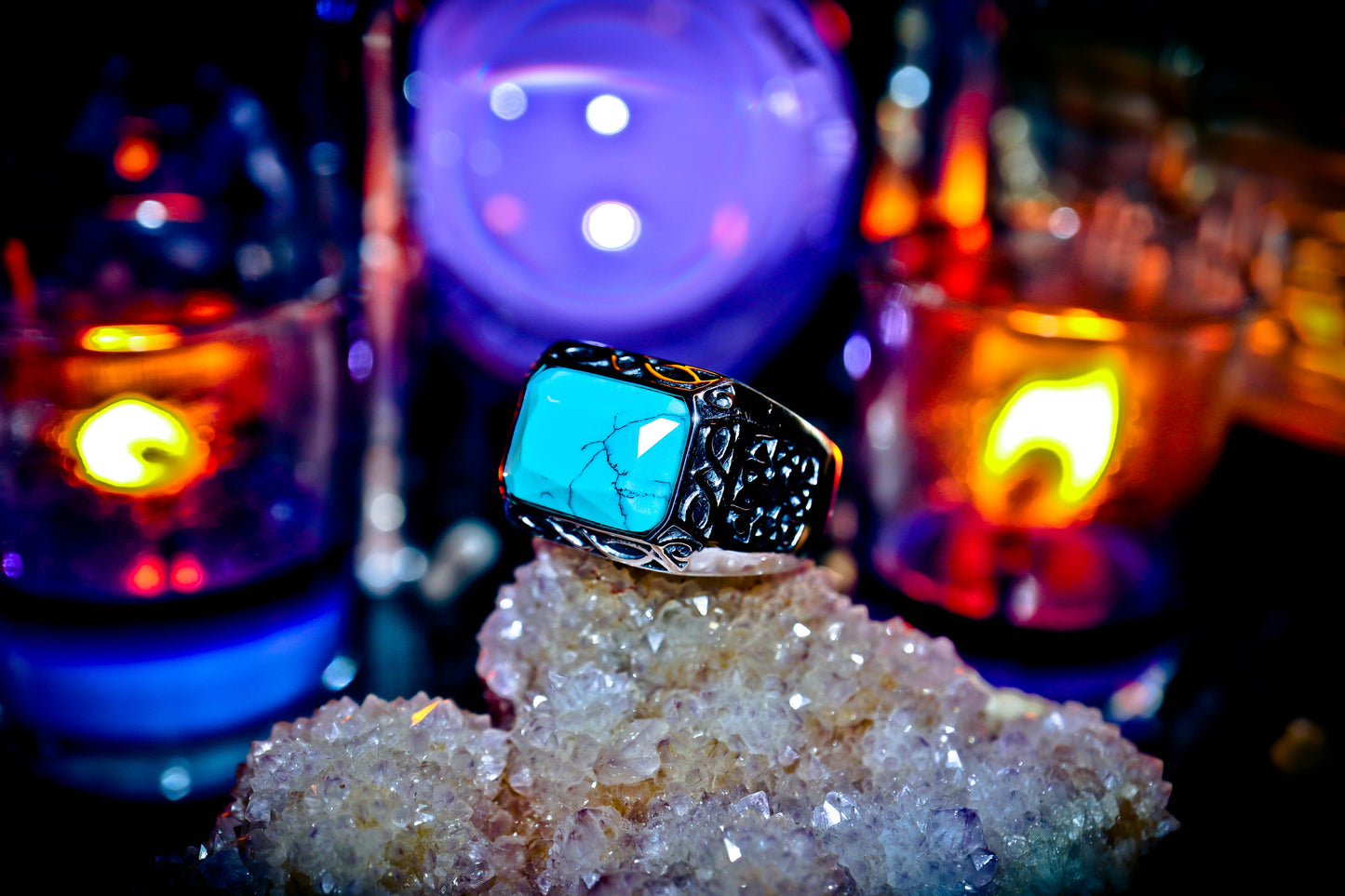 Native American Shaman Turquoise 316L Stainless Steel Mystical High Quality Ring - Size 9.5