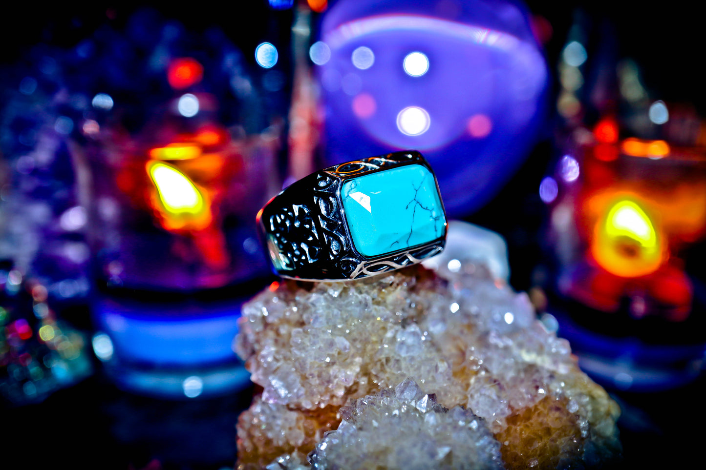 Native American Shaman Turquoise 316L Stainless Steel Mystical High Quality Ring - Size 9.5