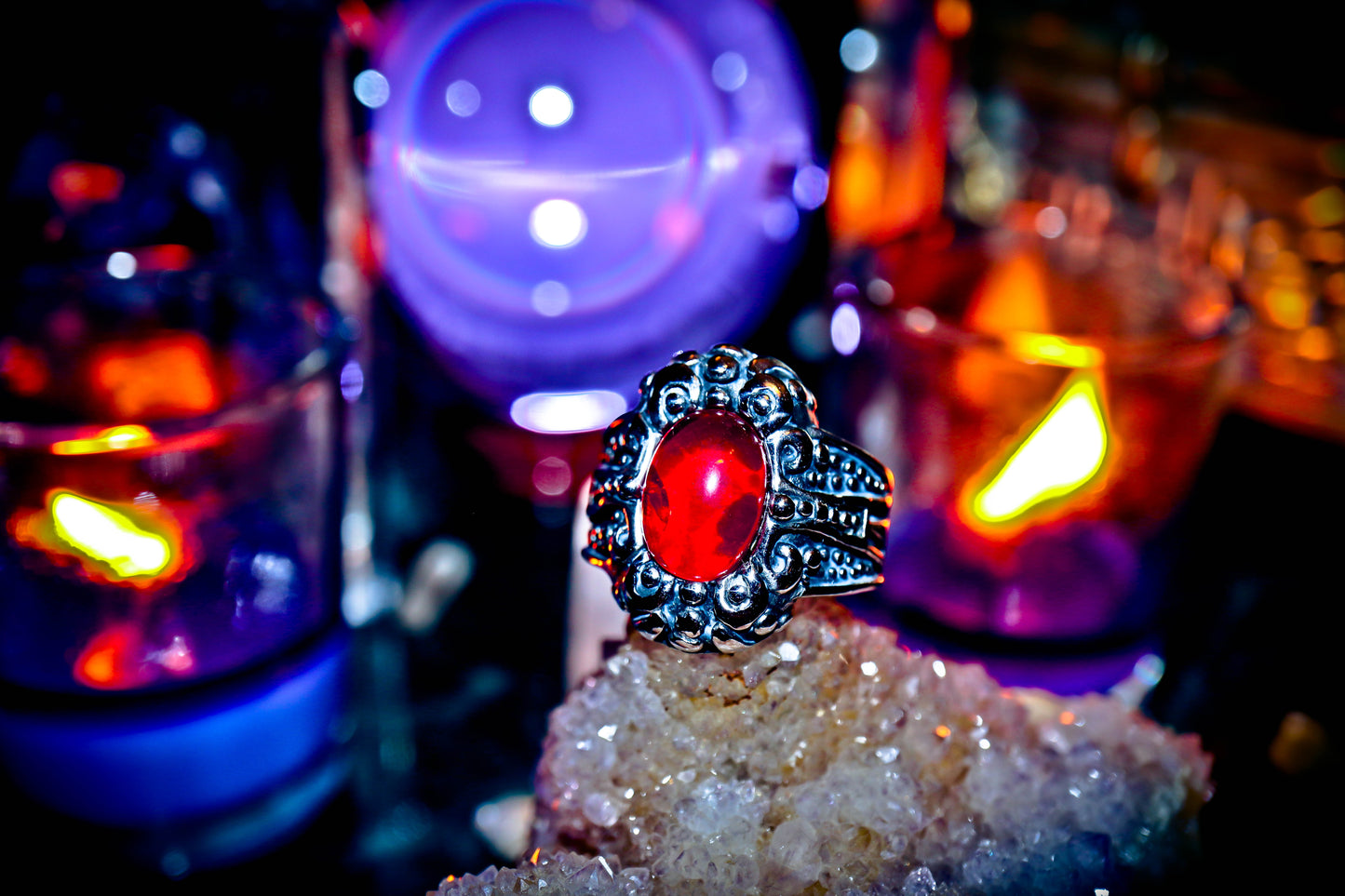 Red Ornate 316L Mystical Stainless Steel Premium High Quality Ring!