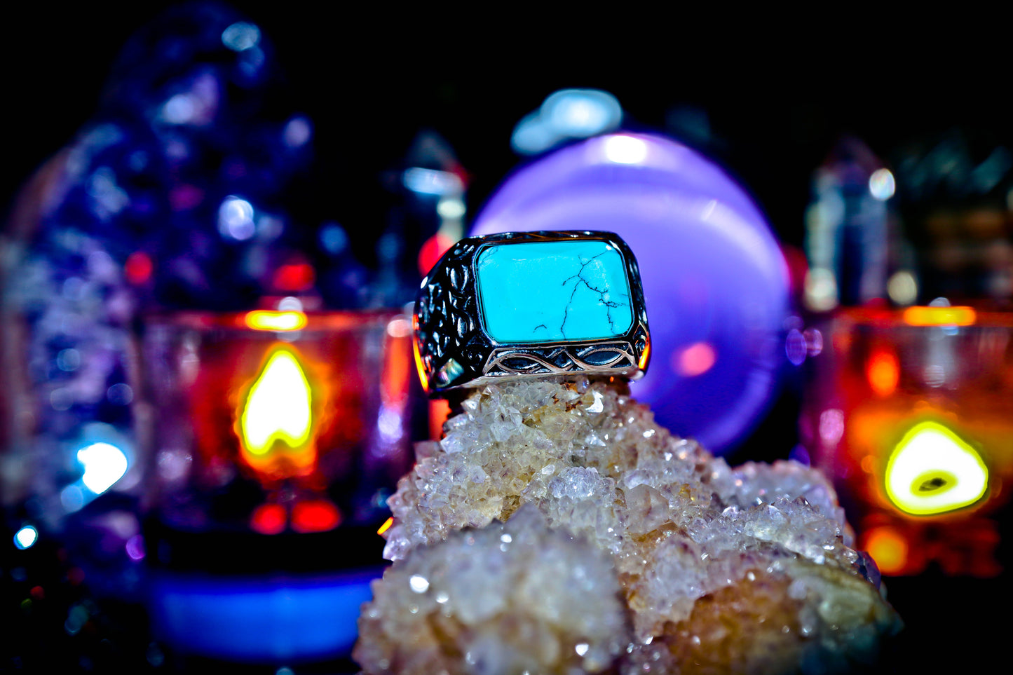 Native American Turquoise Silver Stainless Steel High Quality Ring!