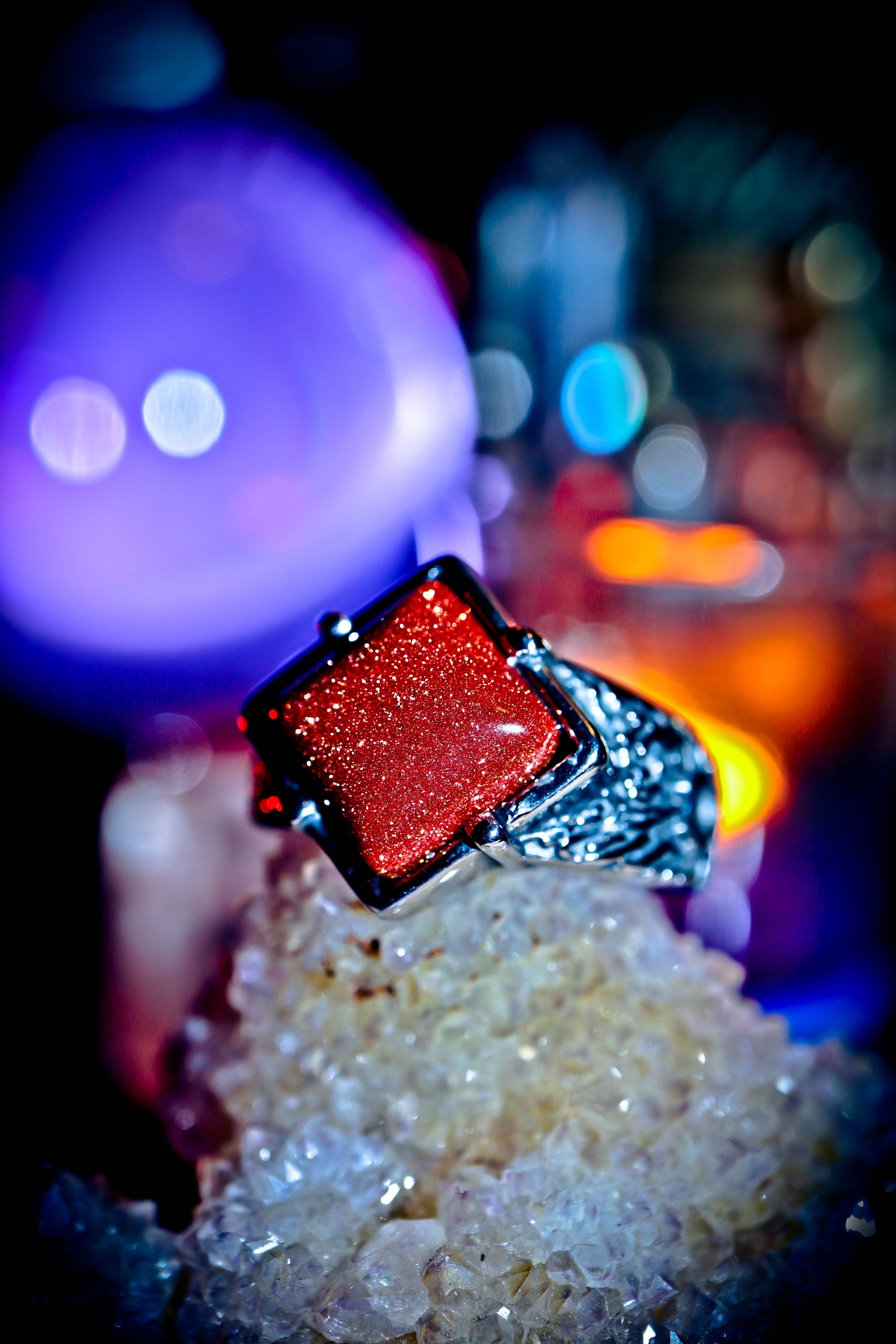 Alchemy Silver Stainless Steel Mystical Goldstone Ring - Old Earth Alchemy