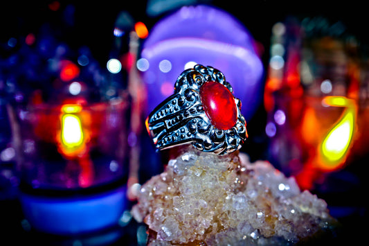 Red Ornate 316L Mystical Stainless Steel Premium High Quality Ring