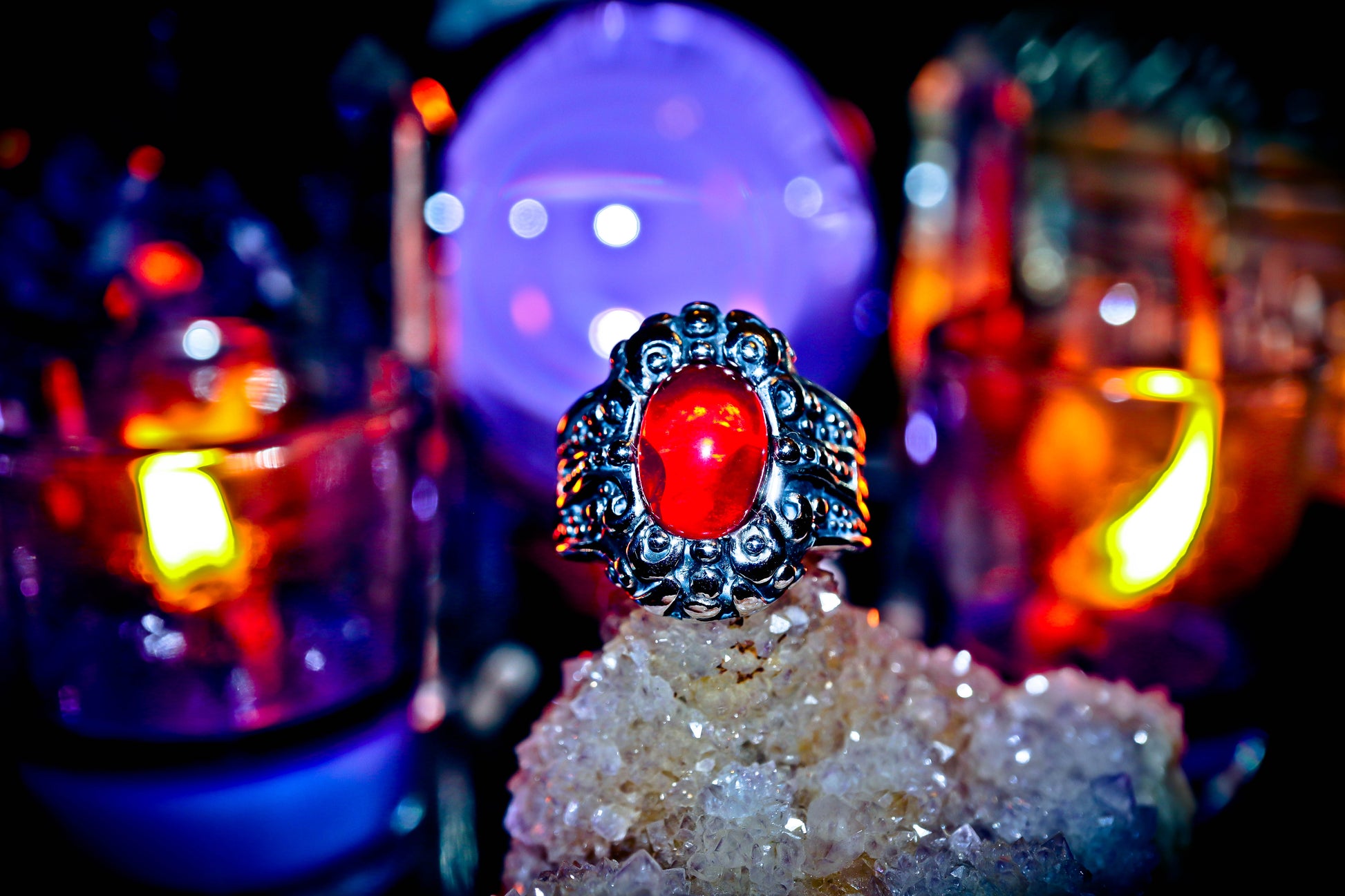 Red Ornate 316L Mystical Stainless Steel Premium High Quality Ring