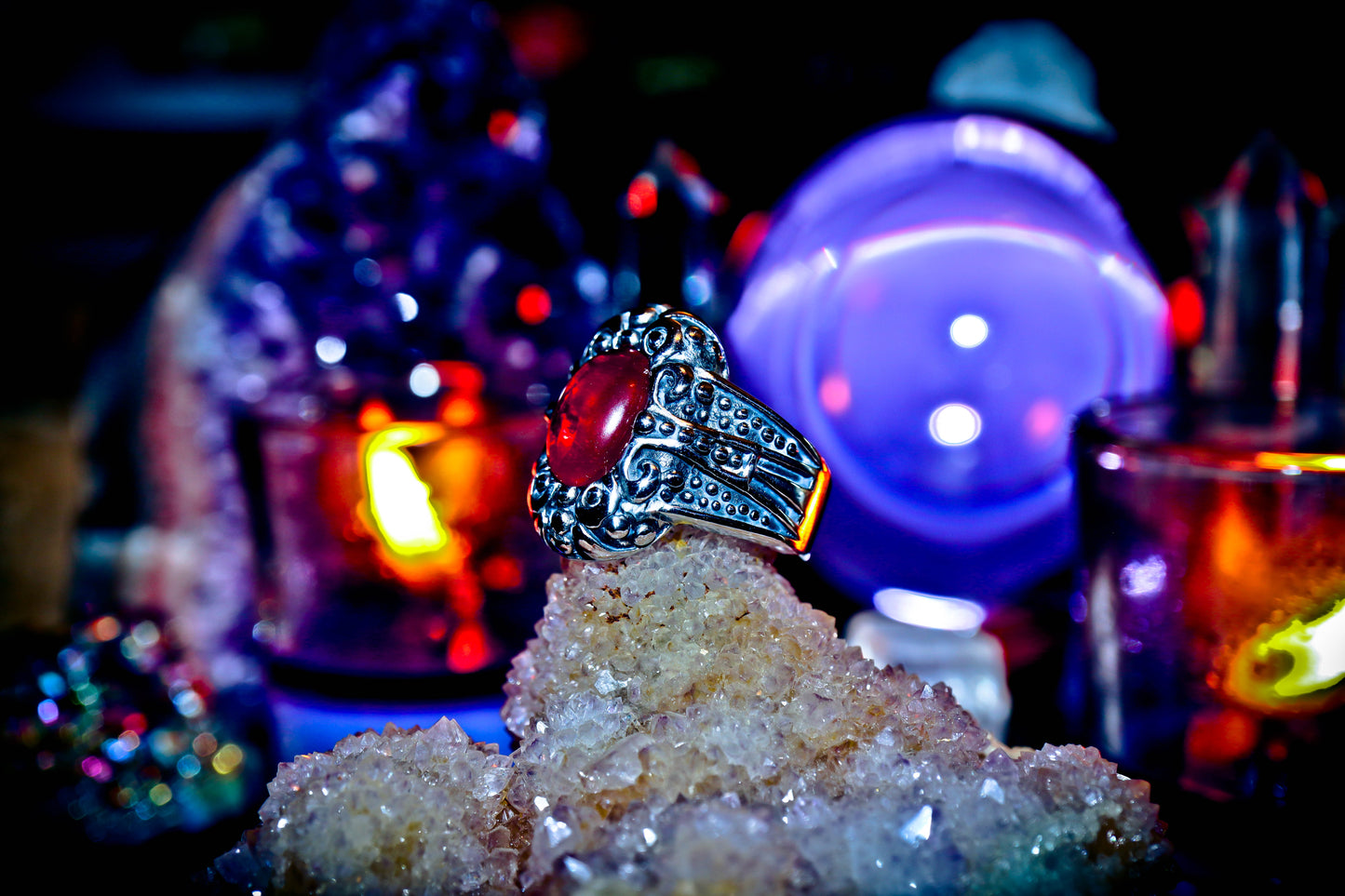 Red Ornate 316L Mystical Stainless Steel Premium High Quality Ring