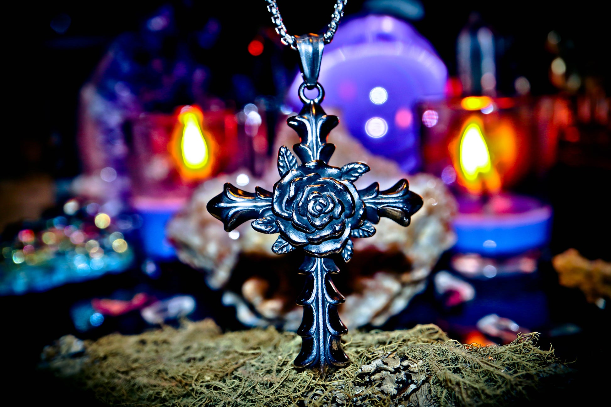 Rosicrucian Rose Cross Amulet Steel Pendant Necklace!
