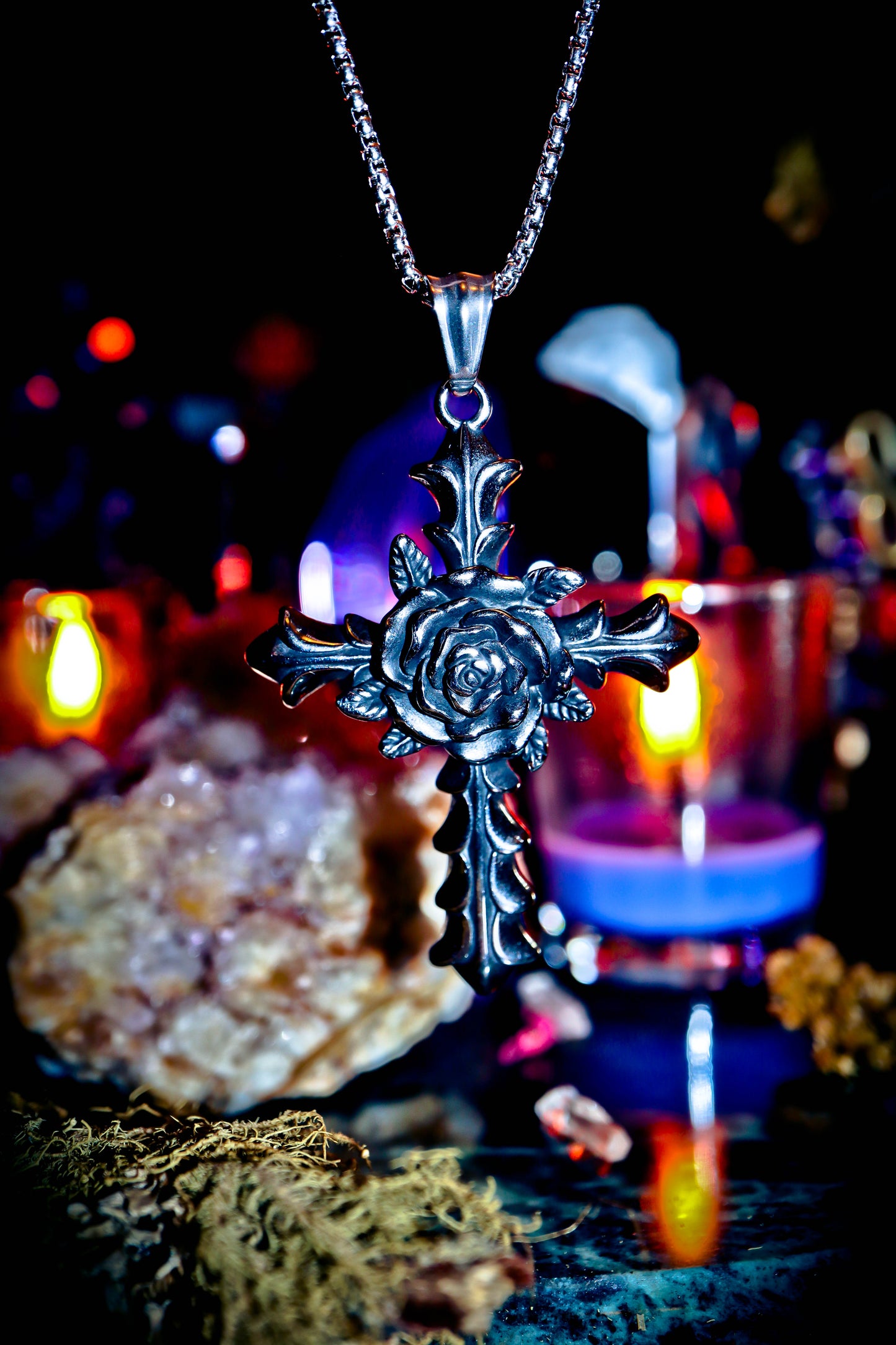 Rosicrucian Rose Cross Amulet Steel Silver Pendant Necklace!