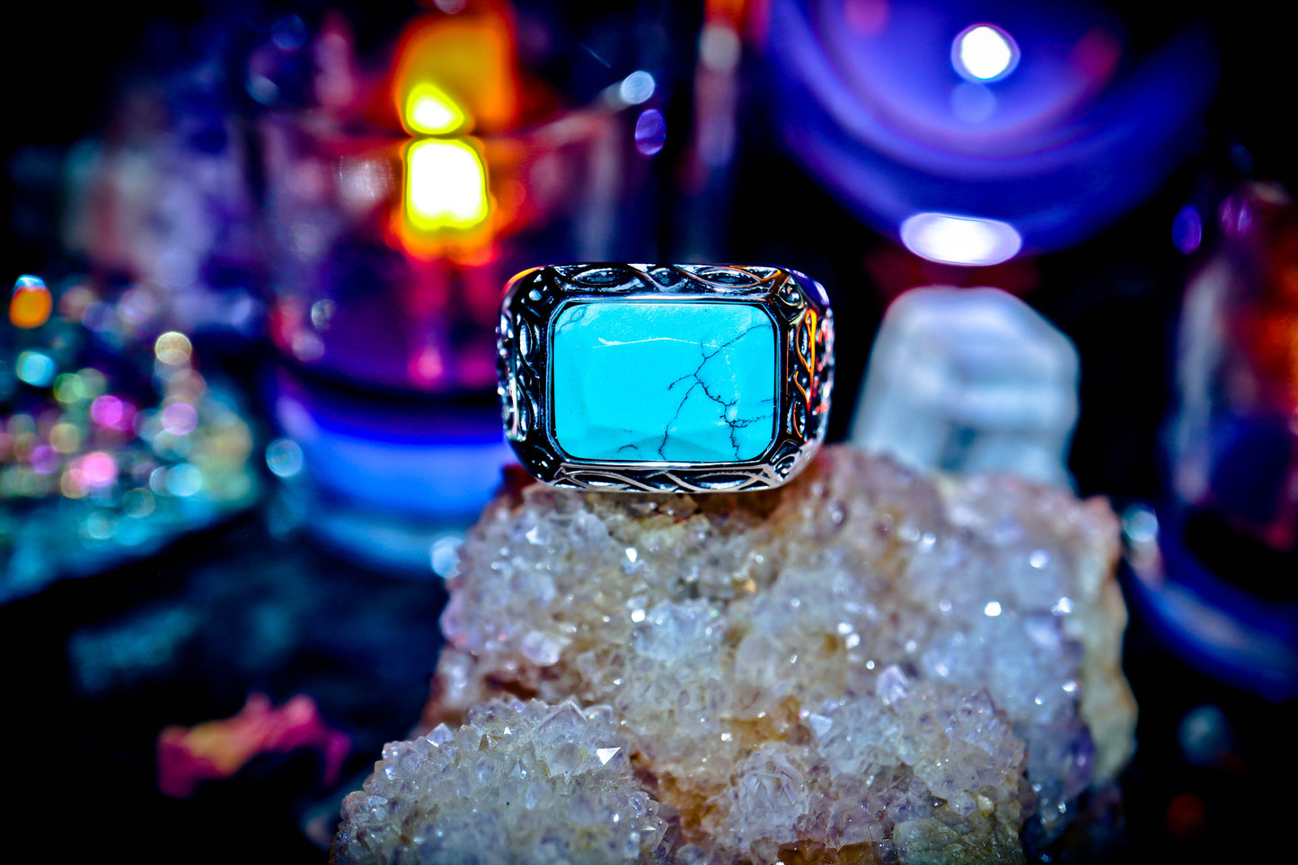 Native American Turquoise Silver Stainless Steel Shaman High Quality Ring!