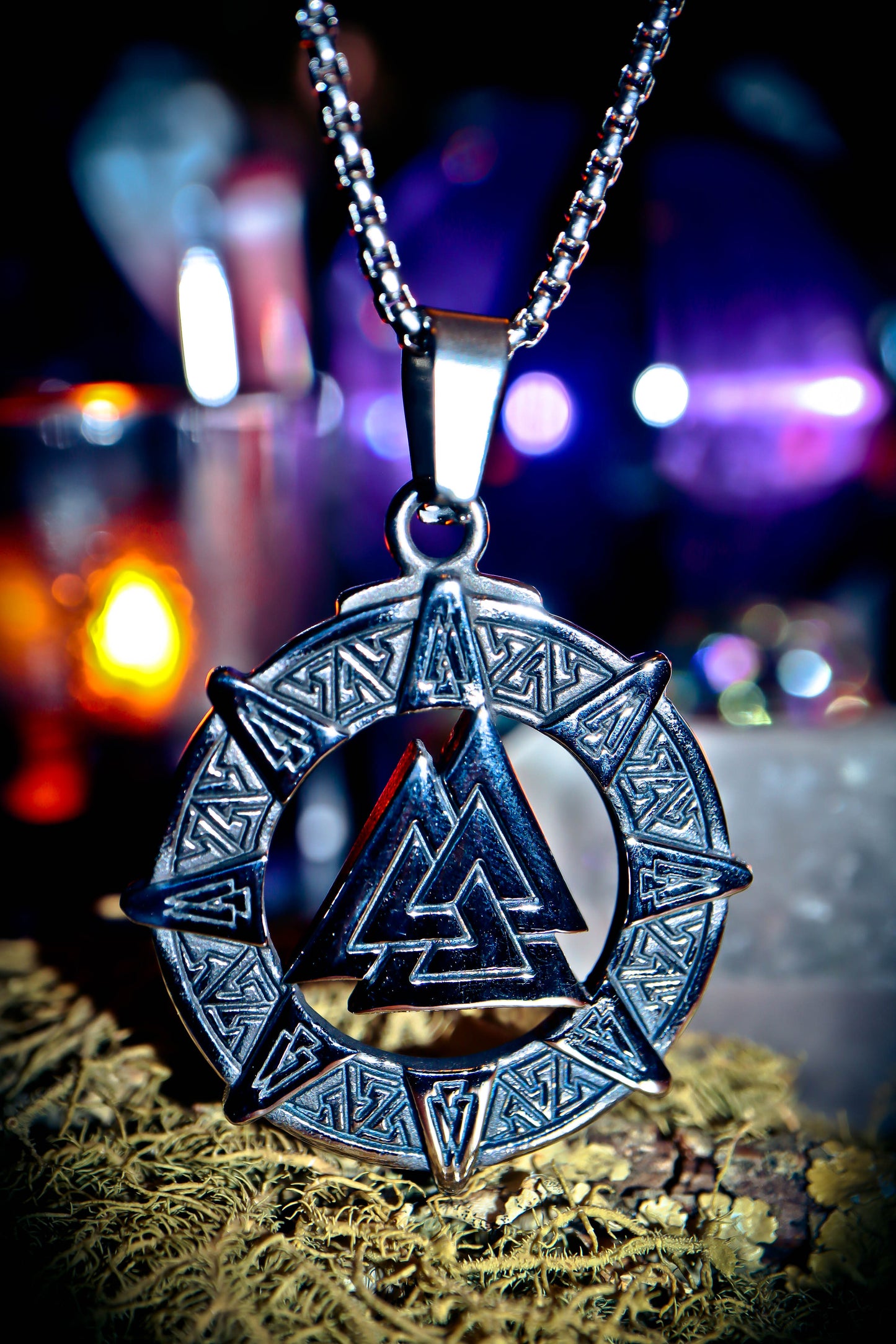 Triangles Symbol Stainless Steel Necklace Silver Amulet Pendant!